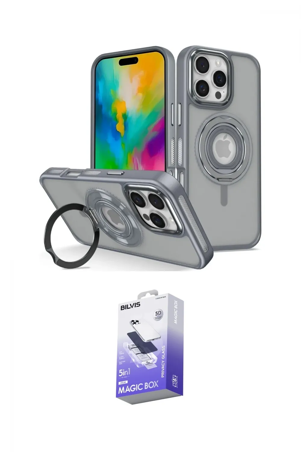 ieg™ iPhone 16 Pro Max Kılıf Nova Minimal Serisi - Siyah Bilvis 5in1 5D Magic Hayalet Cam Ekran Koruyucu