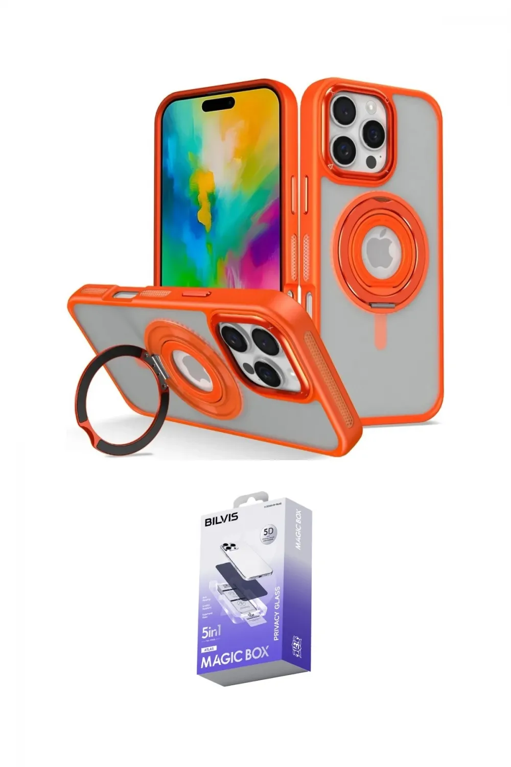 ieg™ iPhone 16 Pro Max Kılıf Nova Minimal Serisi - Siyah Bilvis 5in1 5D Magic Hayalet Cam Ekran Koruyucu