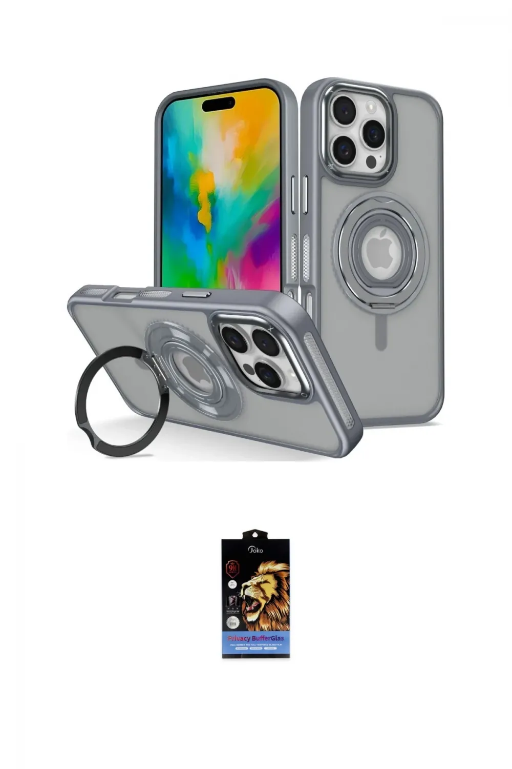 ieg™ iPhone 16 Pro Max Kılıf Nova Minimal Serisi - Siyah Buffer Hayalet Cam Ekran Koruyucu
