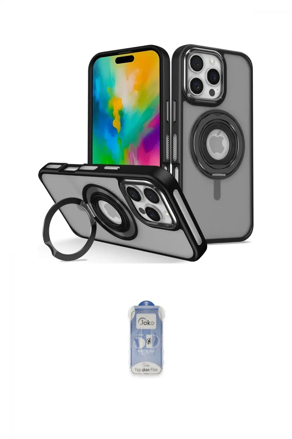 ieg™ iPhone 16 Pro Max Kılıf Nova Minimal Serisi - Siyah Joko Magic 5D Cam