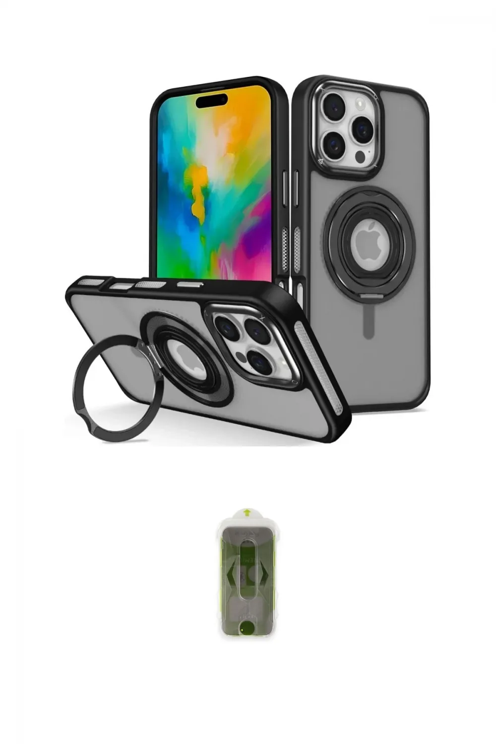 ieg™ iPhone 16 Pro Max Kılıf Nova Minimal Serisi - Siyah Joko Magic 5D Hayalet Cam