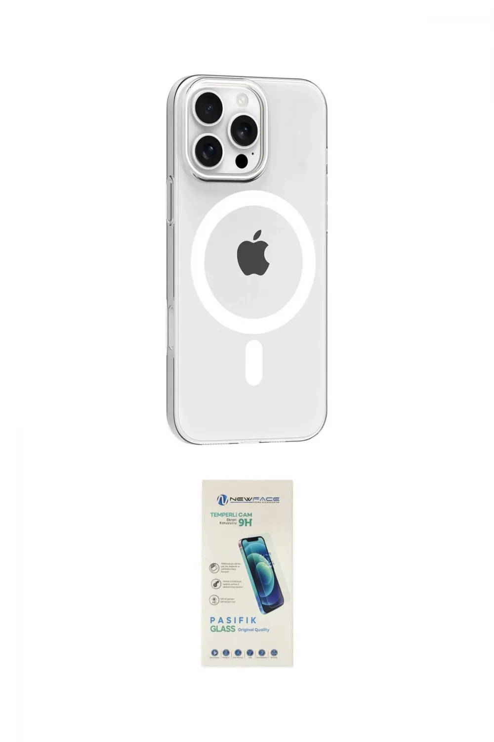 ieg™ iPhone 16 Pro Max Kılıf Pusula Form Özel Seri - Şeffaf Pasifik Cam Ekran Koruyucu