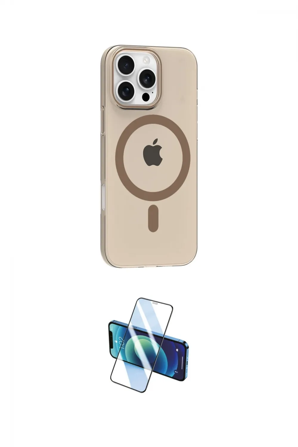 ieg™ iPhone 16 Pro Max Kılıf Pusula Form Özel Seri - Siyah 3D Antistatik Cam Ekran Koruyucu