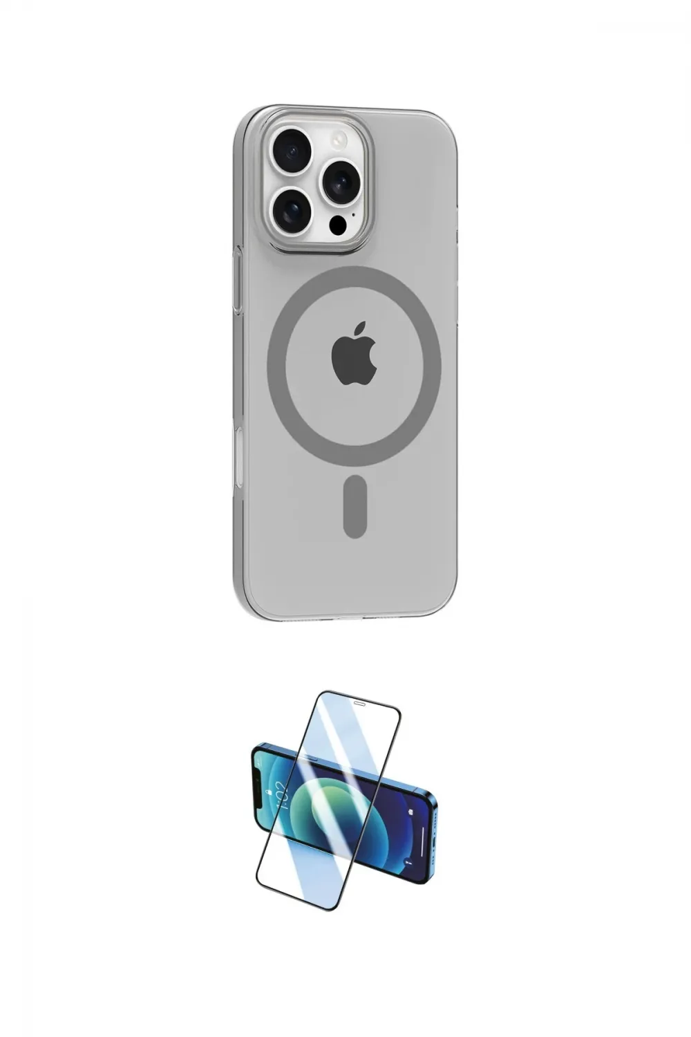 ieg™ iPhone 16 Pro Max Kılıf Pusula Form Özel Seri - Siyah 3D Antistatik Cam Ekran Koruyucu