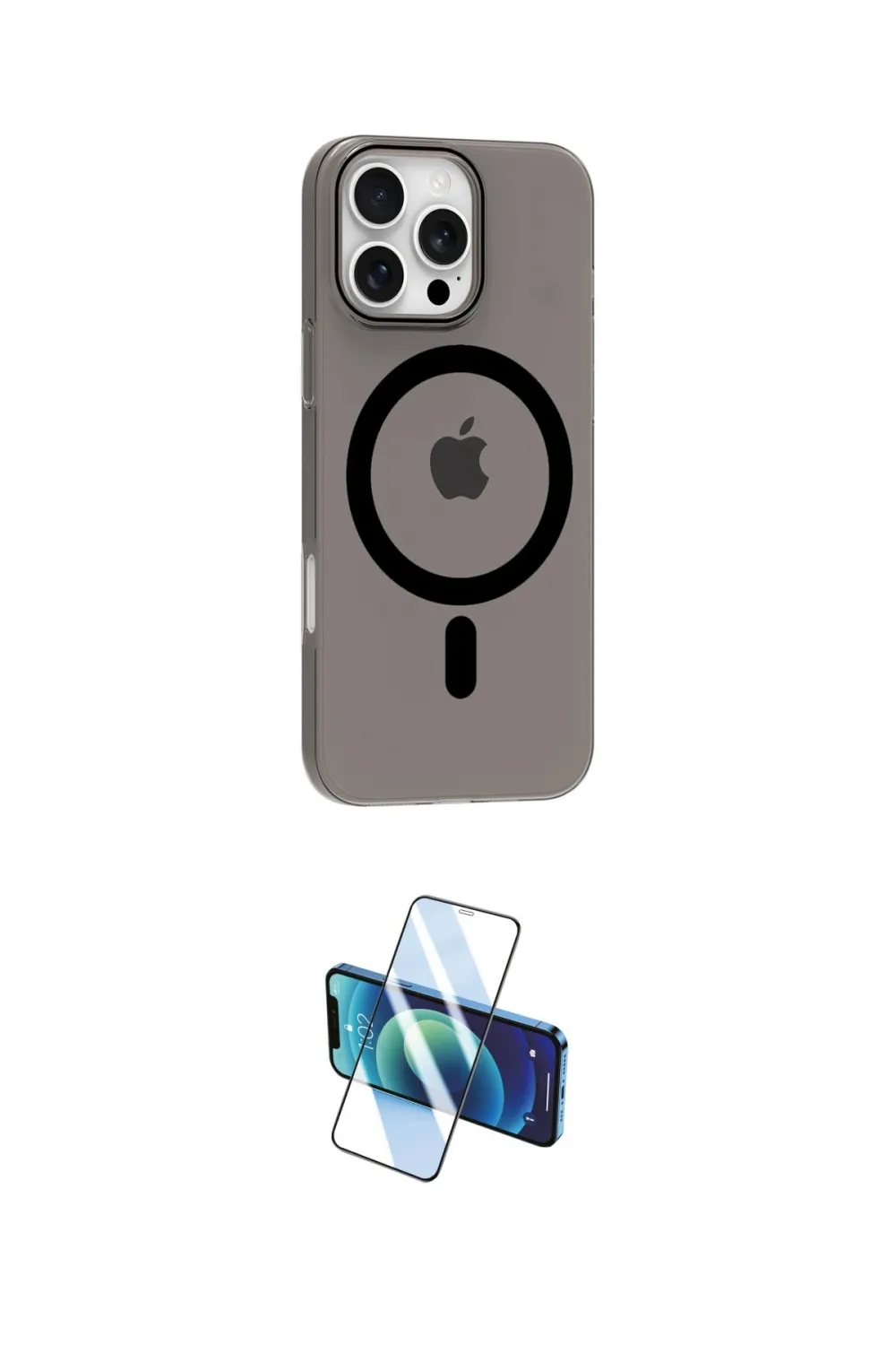 ieg™ iPhone 16 Pro Max Kılıf Pusula Form Özel Seri - Siyah 3D Antistatik Cam Ekran Koruyucu