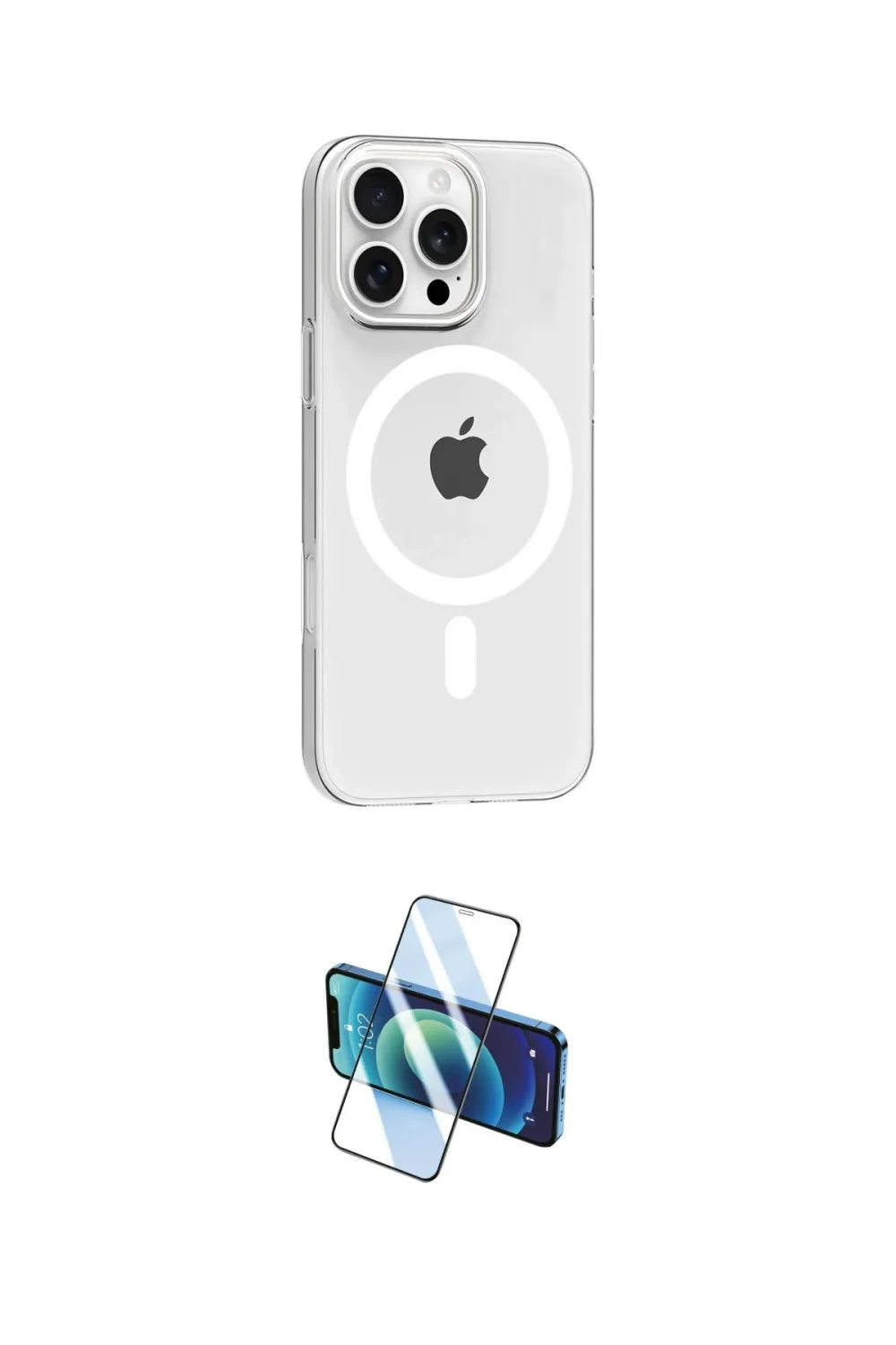 ieg™ iPhone 16 Pro Max Kılıf Pusula Form Özel Seri - Siyah 3D Antistatik Cam Ekran Koruyucu