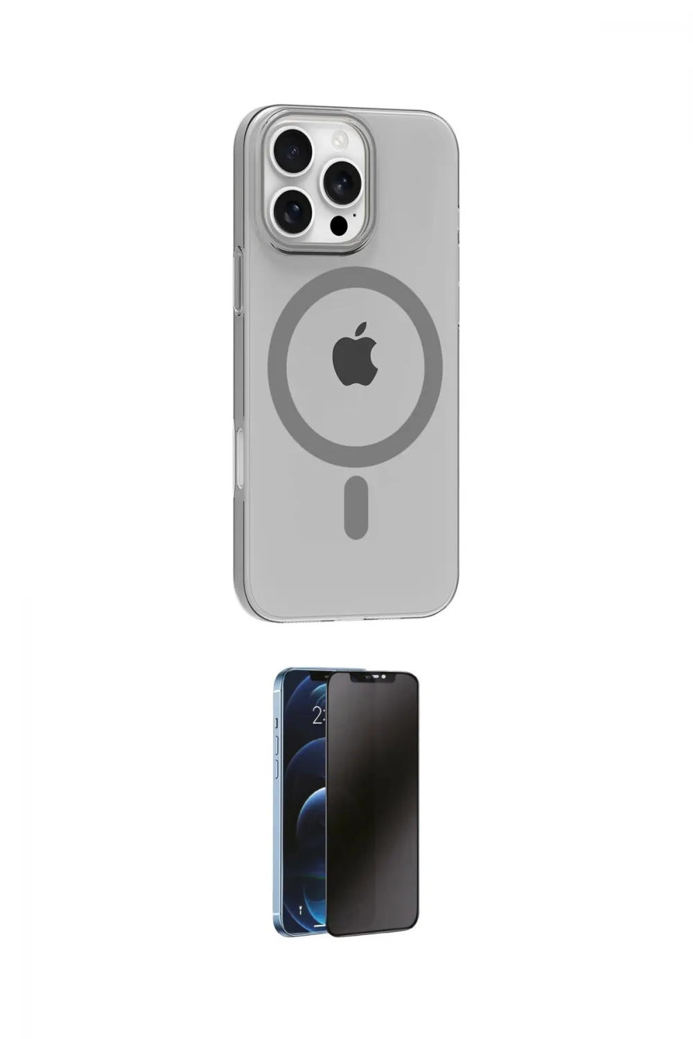 ieg™ iPhone 16 Pro Max Kılıf Pusula Form Özel Seri - Siyah 3D Antistatik Hayalet Cam Ekran Koruyucu