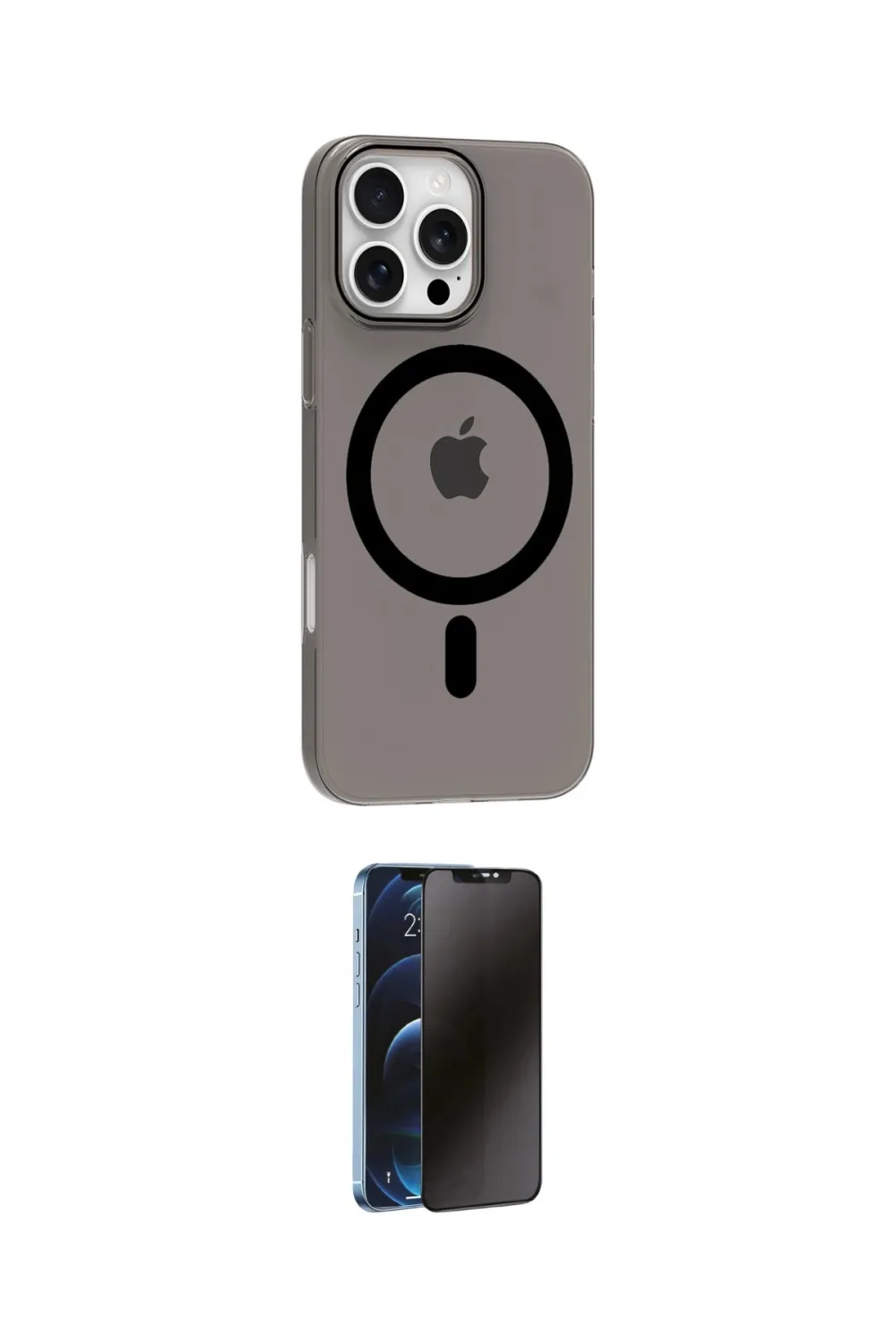 ieg™ iPhone 16 Pro Max Kılıf Pusula Form Özel Seri - Siyah 3D Antistatik Hayalet Cam Ekran Koruyucu