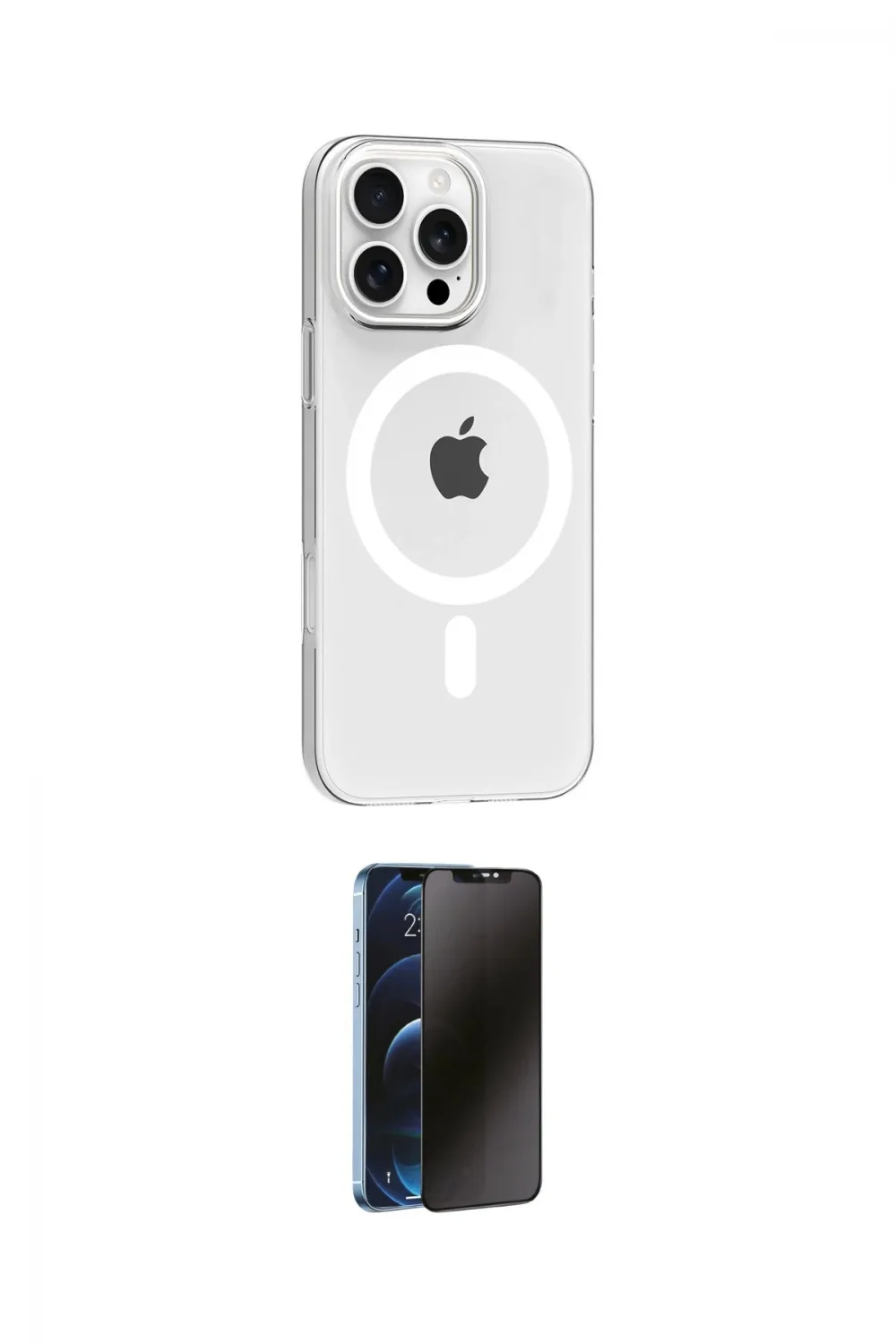ieg™ iPhone 16 Pro Max Kılıf Pusula Form Özel Seri - Siyah 3D Antistatik Hayalet Cam Ekran Koruyucu