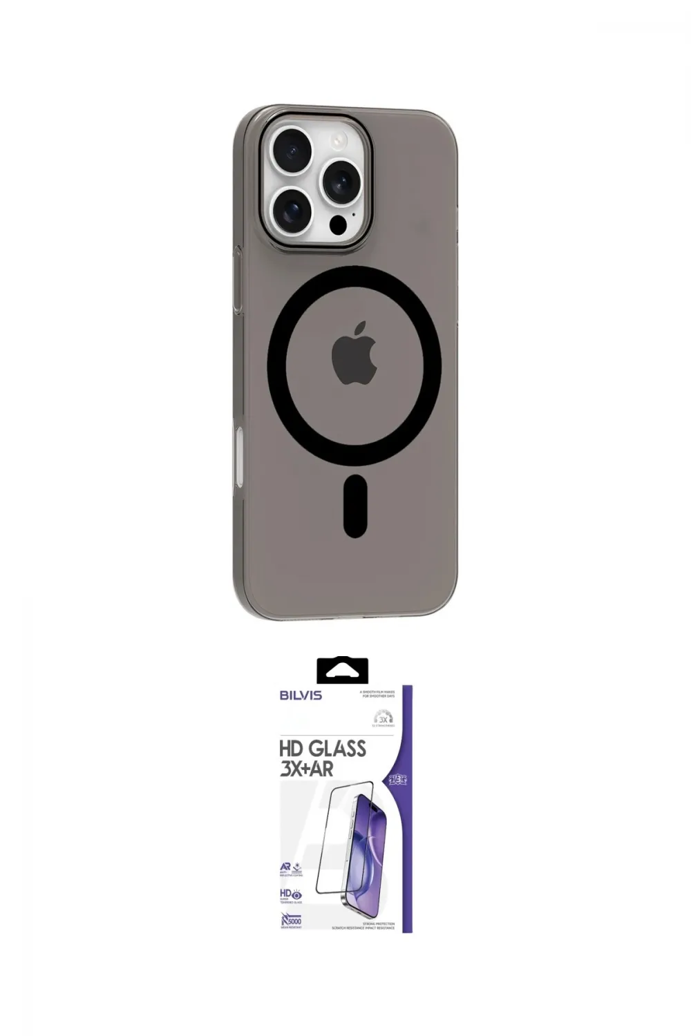 ieg™ iPhone 16 Pro Max Kılıf Pusula Form Özel Seri - Siyah Bilvis 3X AR HD Cam Ekran Koruyucu