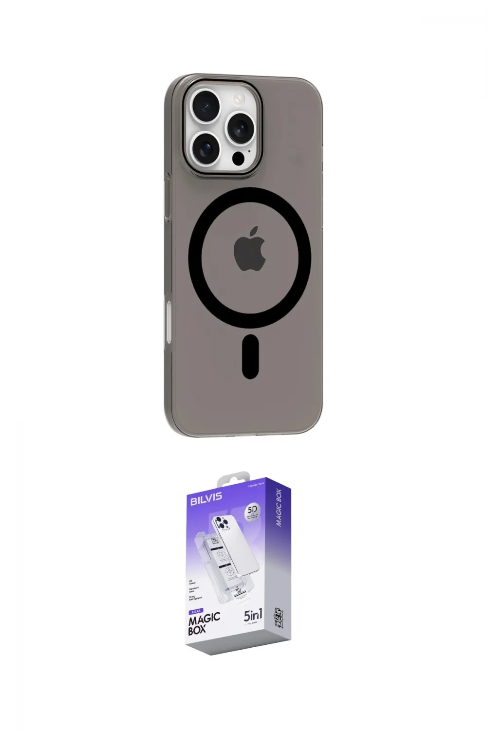 ieg™ iPhone 16 Pro Max Kılıf Pusula Form Özel Seri - Siyah Bilvis 5in1 3D Magic Cam Ekran Koruyucu