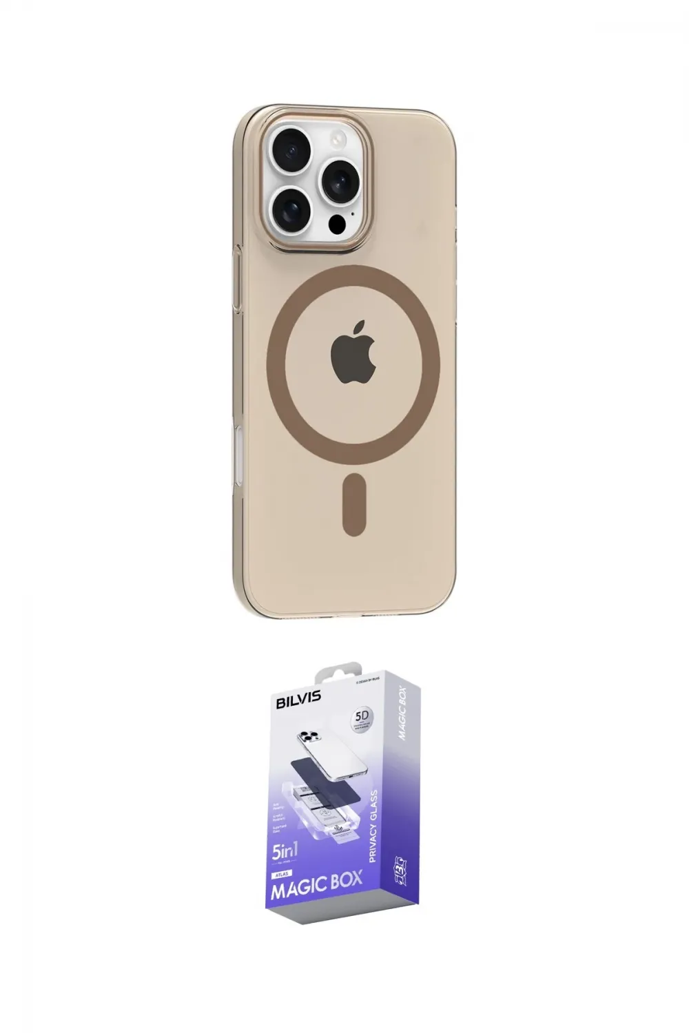 ieg™ iPhone 16 Pro Max Kılıf Pusula Form Özel Seri - Siyah Bilvis 5in1 5D Magic Hayalet Cam Ekran Koruyucu