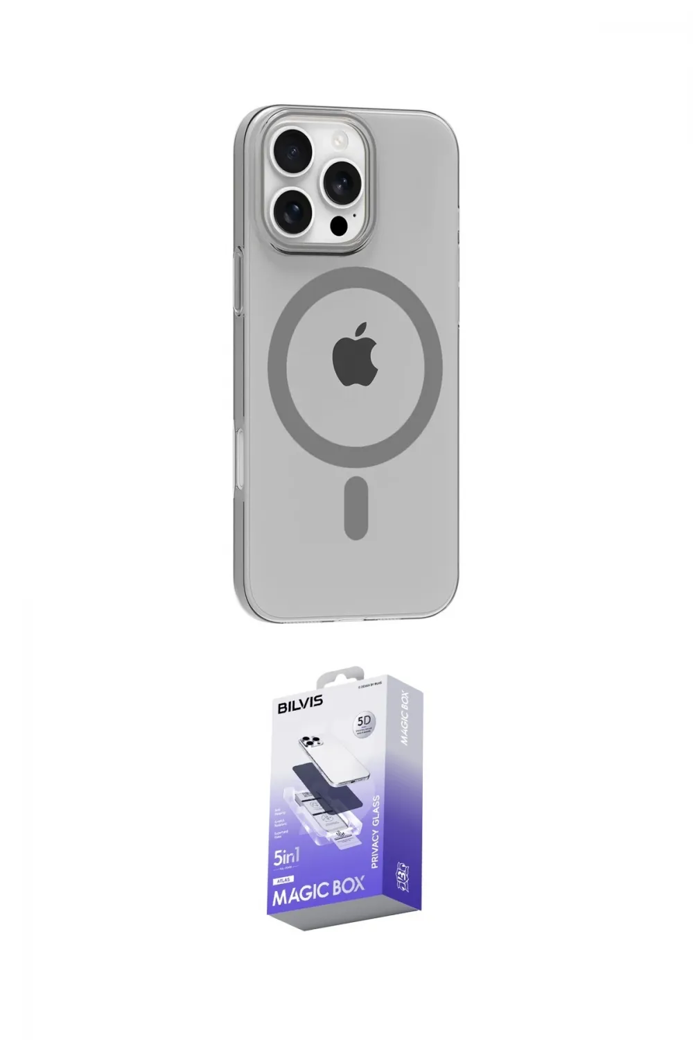 ieg™ iPhone 16 Pro Max Kılıf Pusula Form Özel Seri - Siyah Bilvis 5in1 5D Magic Hayalet Cam Ekran Koruyucu