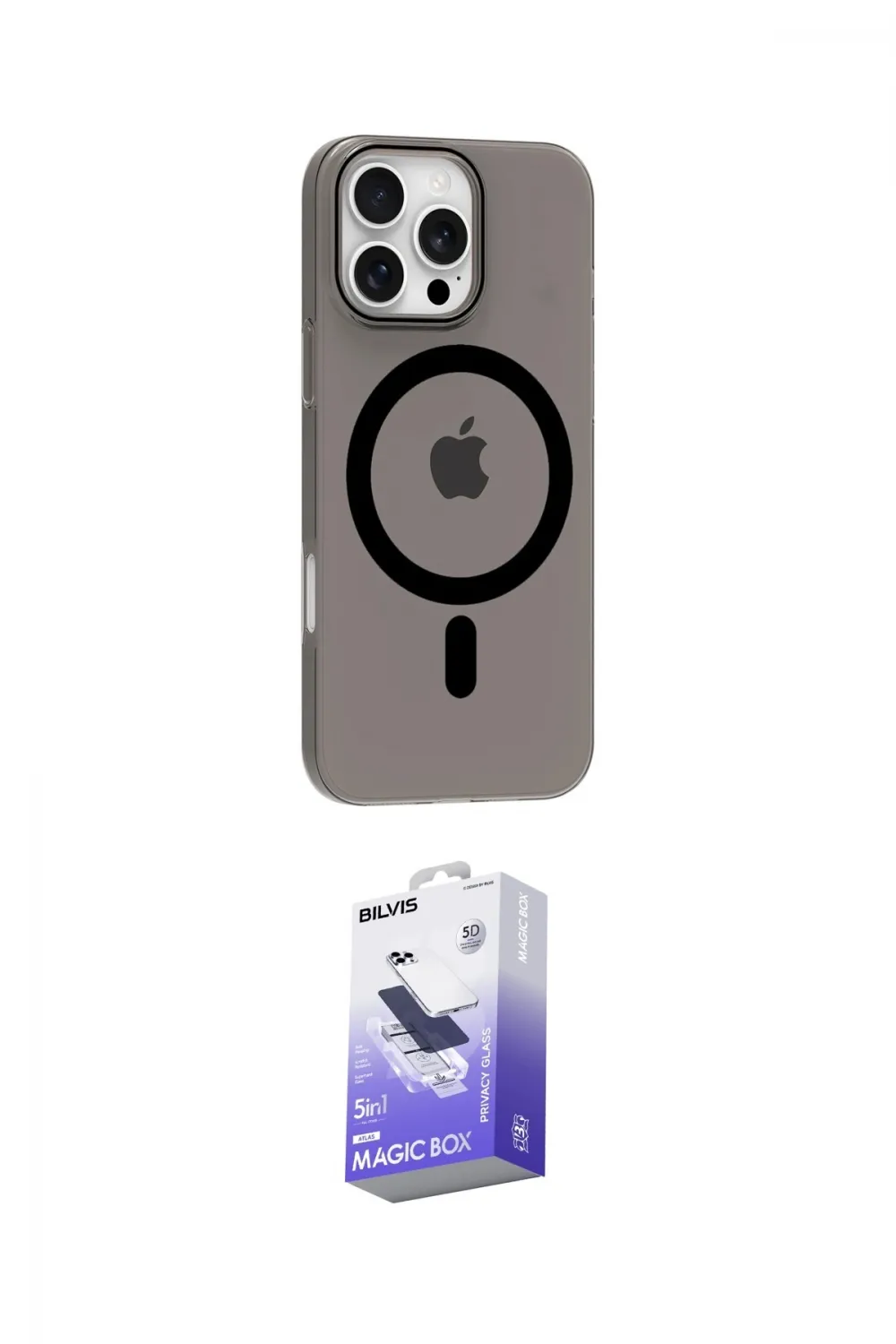 ieg™ iPhone 16 Pro Max Kılıf Pusula Form Özel Seri - Siyah Bilvis 5in1 5D Magic Hayalet Cam Ekran Koruyucu