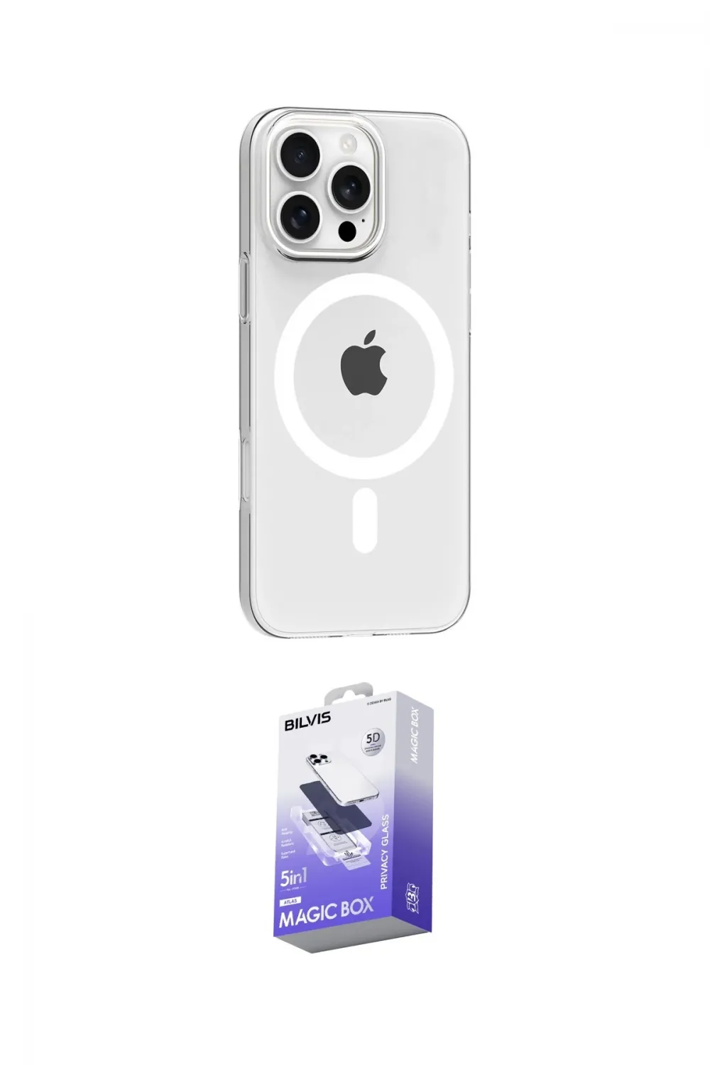 ieg™ iPhone 16 Pro Max Kılıf Pusula Form Özel Seri - Siyah Bilvis 5in1 5D Magic Hayalet Cam Ekran Koruyucu