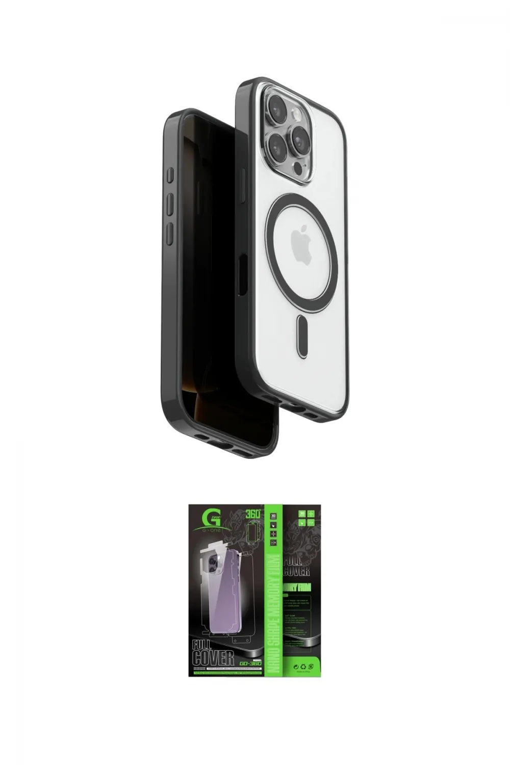 ieg™ iPhone 16 Pro Max Kılıf Pusula Form Serisi - Şeffaf 360 Full Body Arka Koruyucu