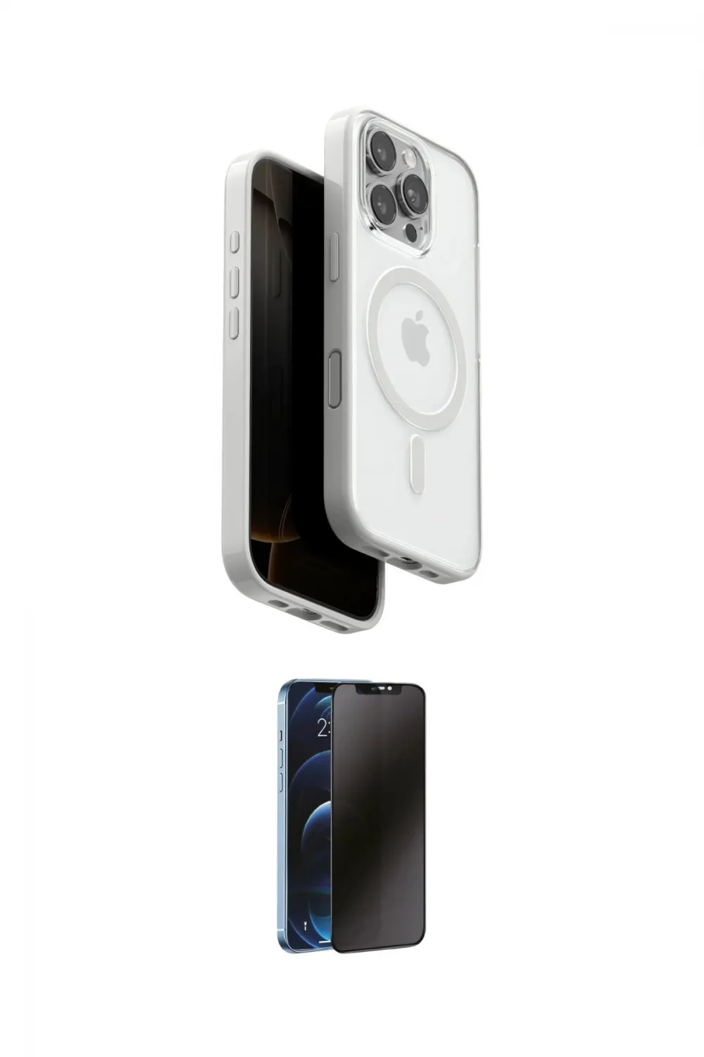 ieg™ iPhone 16 Pro Max Kılıf Pusula Form Serisi - Siyah 3D Antistatik Hayalet Cam Ekran Koruyucu