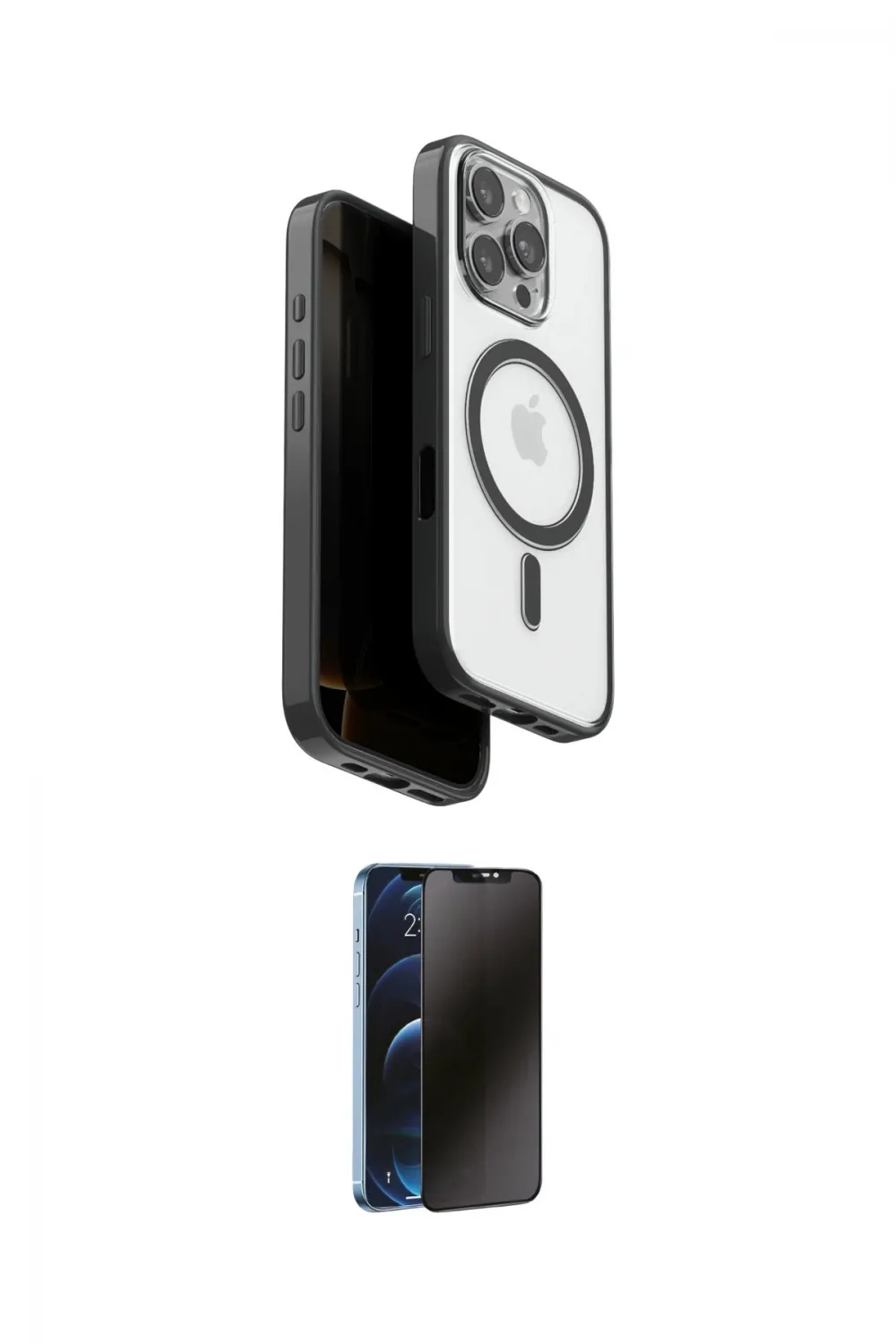 ieg™ iPhone 16 Pro Max Kılıf Pusula Form Serisi - Siyah 3D Antistatik Hayalet Cam Ekran Koruyucu