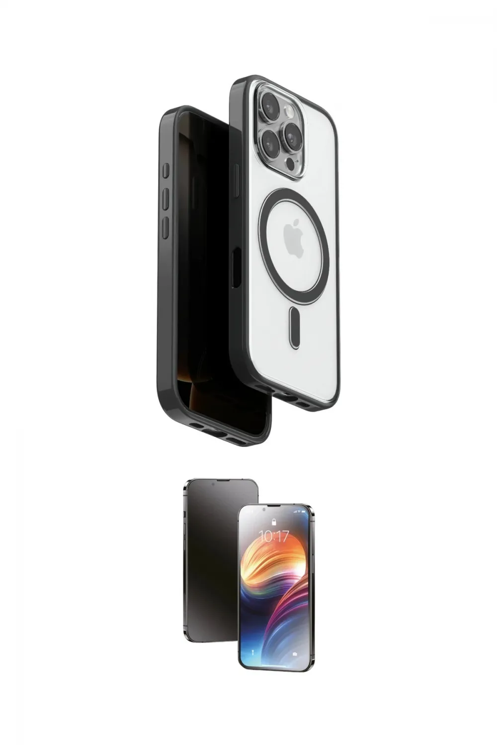 ieg™ iPhone 16 Pro Max Kılıf Pusula Form Serisi - Siyah 3D Antistatik Mat Seramik Nano Ekran Koruyucu