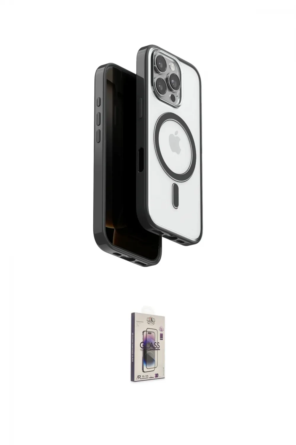 ieg™ iPhone 16 Pro Max Kılıf Pusula Form Serisi - Siyah Bilvis 3D Cam Ekran Koruyucu