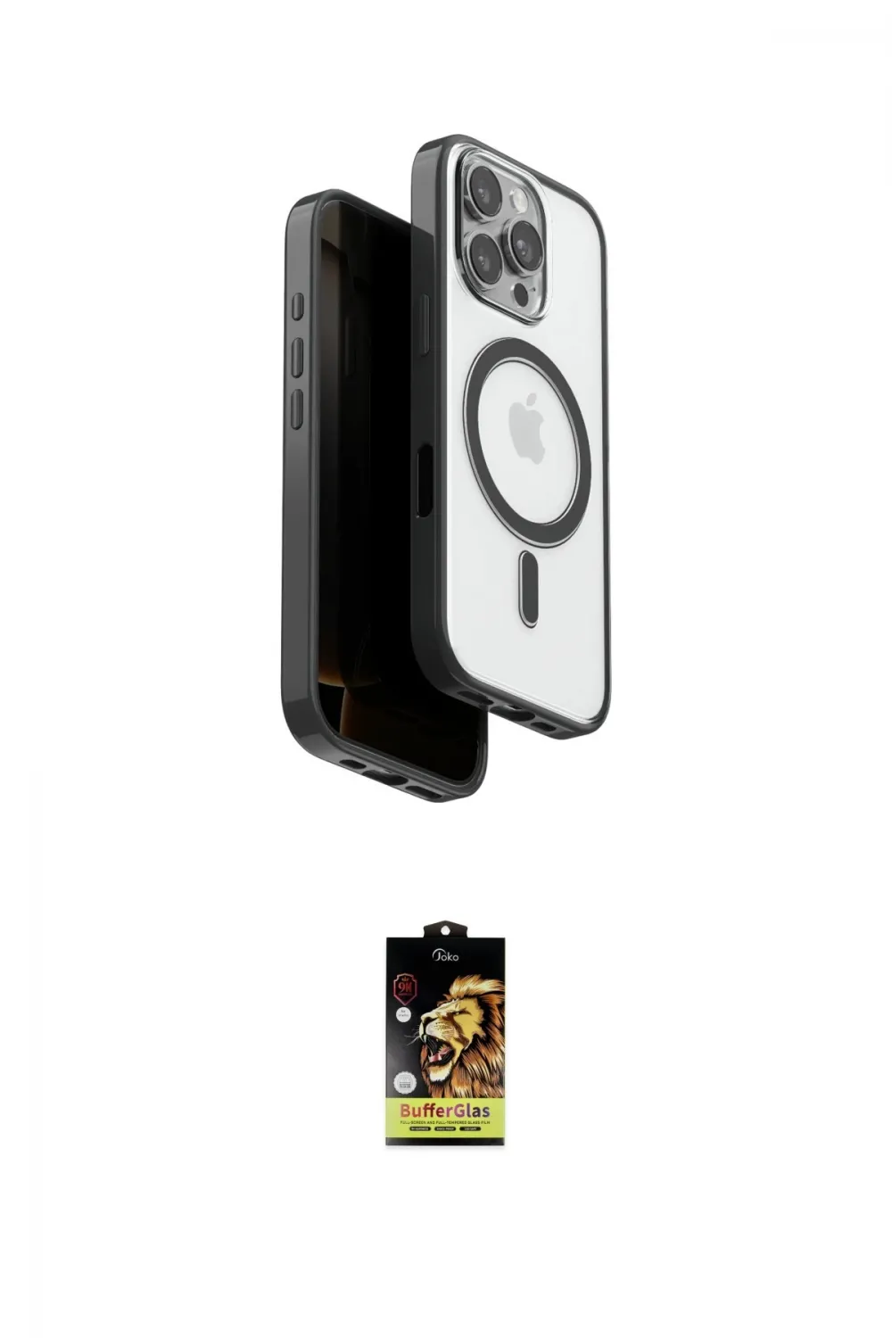 ieg™ iPhone 16 Pro Max Kılıf Pusula Form Serisi - Siyah Buffer Cam Ekran Koruyucu