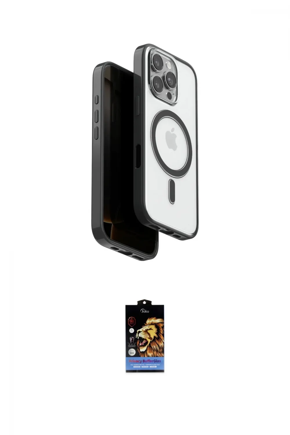 ieg™ iPhone 16 Pro Max Kılıf Pusula Form Serisi - Siyah Buffer Hayalet Cam Ekran Koruyucu