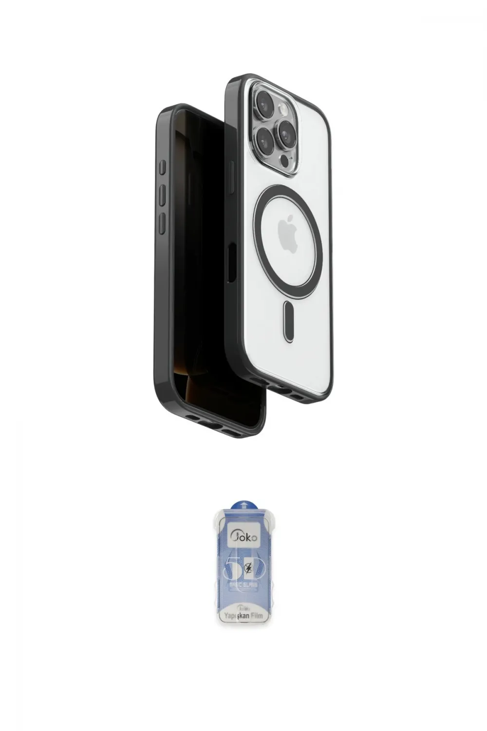 ieg™ iPhone 16 Pro Max Kılıf Pusula Form Serisi - Siyah Joko Magic 5D Cam