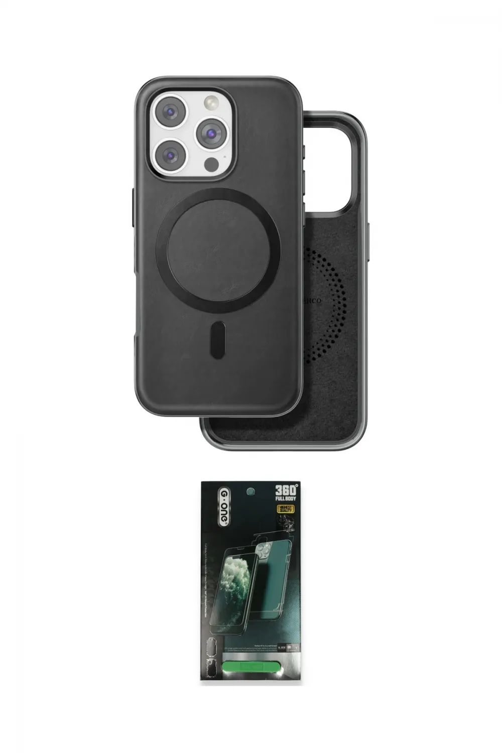ieg™ iPhone 16 Pro Max Kılıf Pusula Işık Koleksiyonu - Siyah 360 Mat Full Body Arka Koruyucu