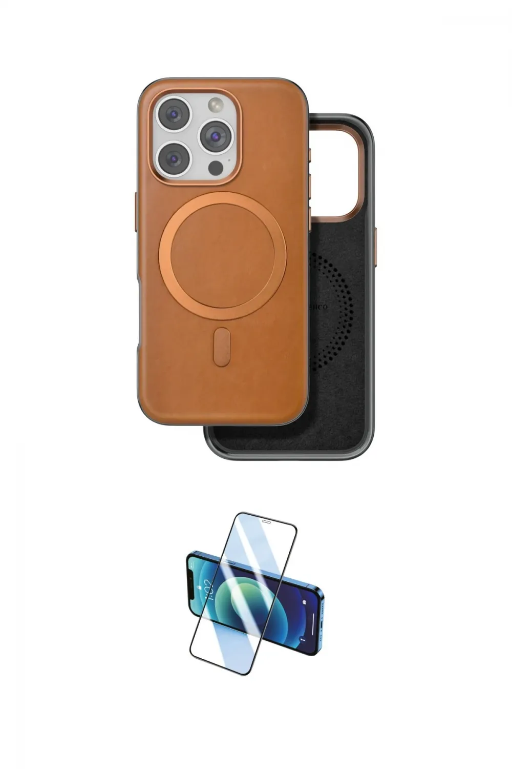 ieg™ iPhone 16 Pro Max Kılıf Pusula Işık Koleksiyonu - Siyah 3D Antistatik Cam Ekran Koruyucu