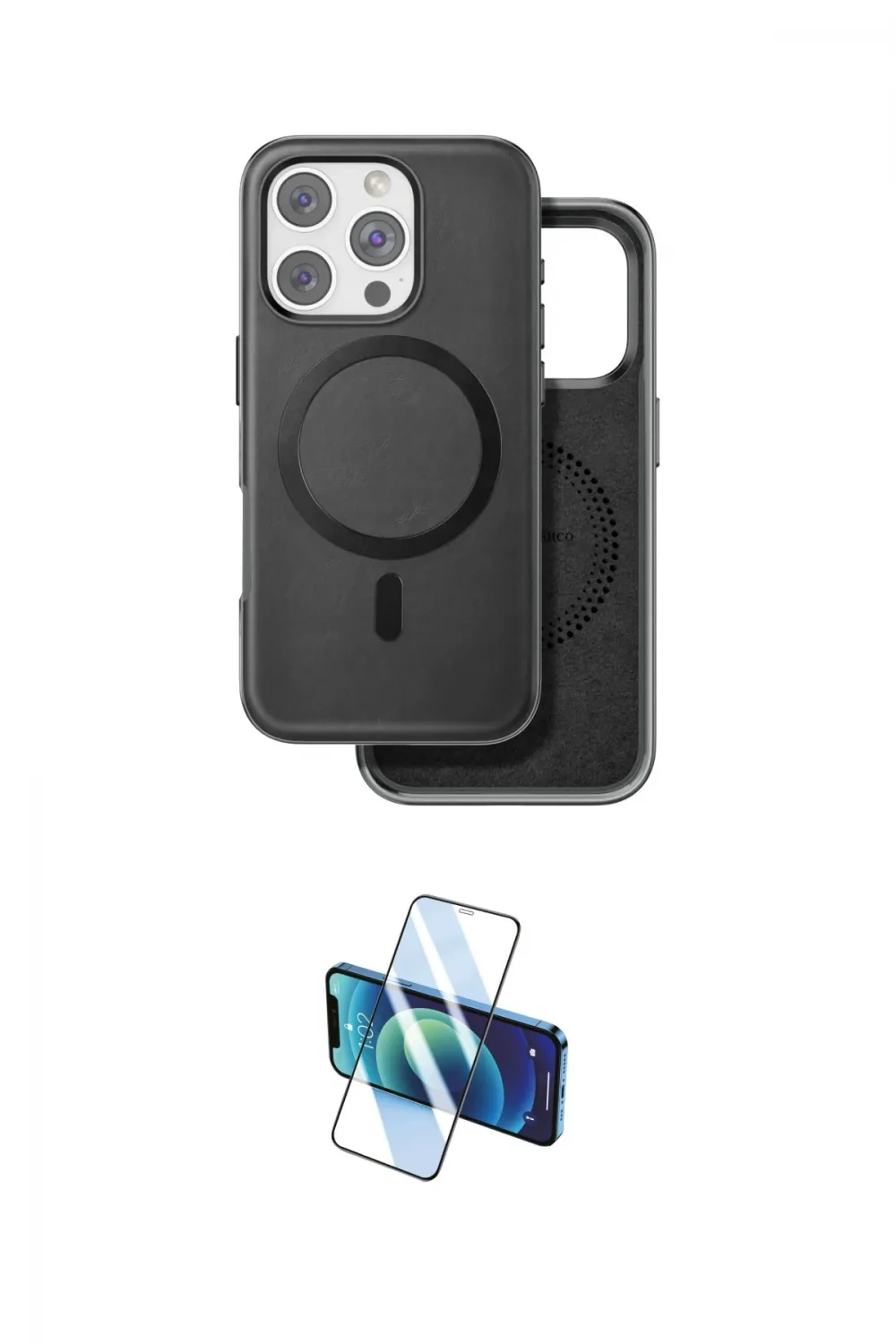 ieg™ iPhone 16 Pro Max Kılıf Pusula Işık Koleksiyonu - Siyah 3D Antistatik Cam Ekran Koruyucu