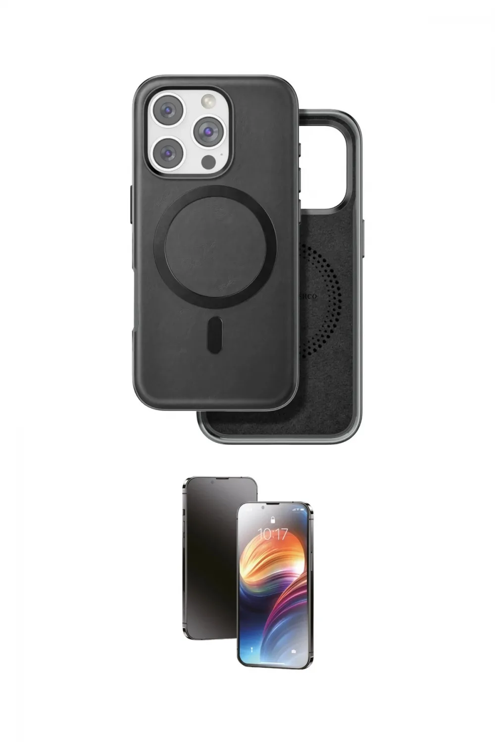 ieg™ iPhone 16 Pro Max Kılıf Pusula Işık Koleksiyonu - Siyah 3D Antistatik Mat Seramik Nano Ekran Koruyucu