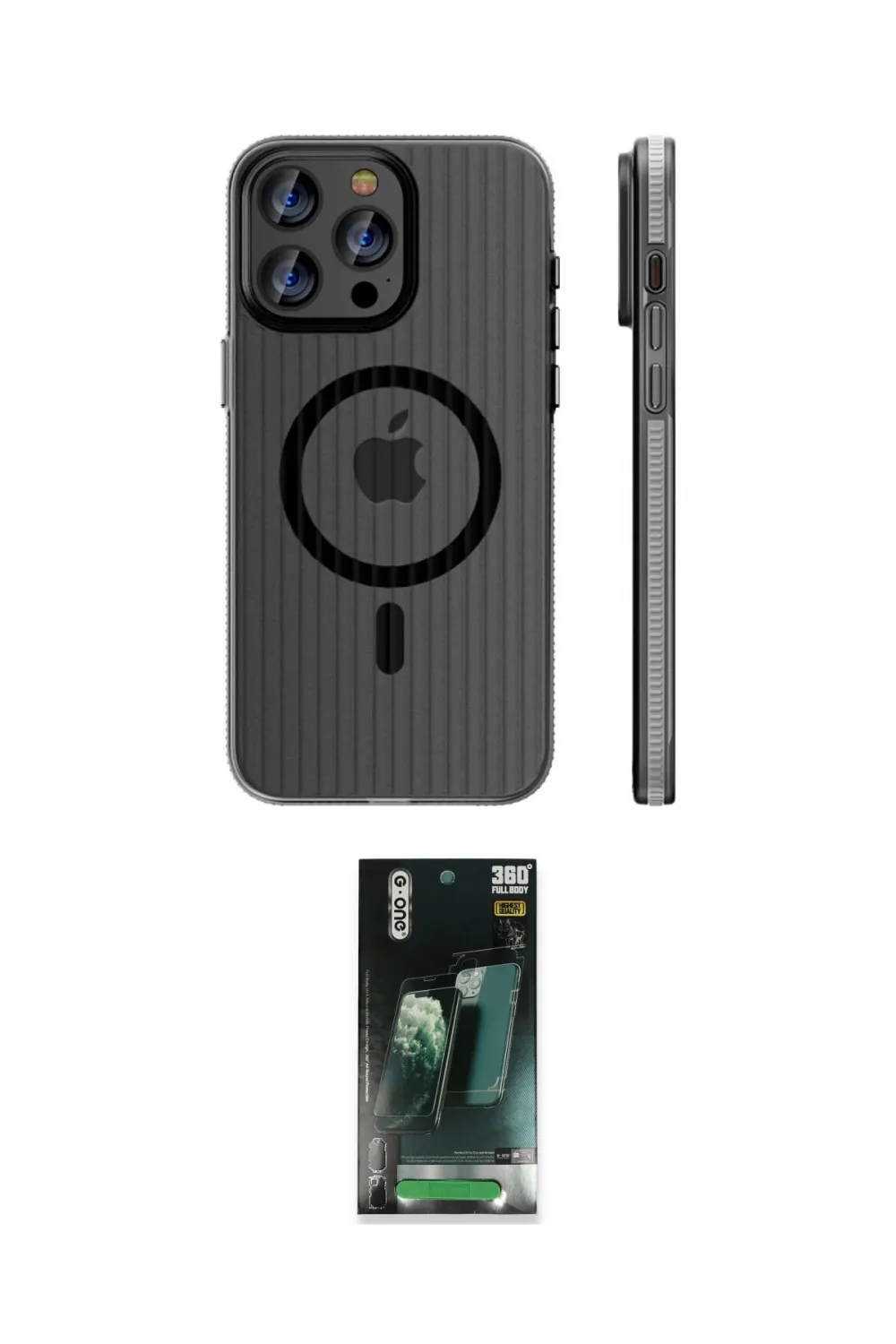 ieg™ iPhone 16 Pro Max Kılıf Pusula Minimal Koleksiyonu - Siyah 360 Mat Full Body Arka Koruyucu