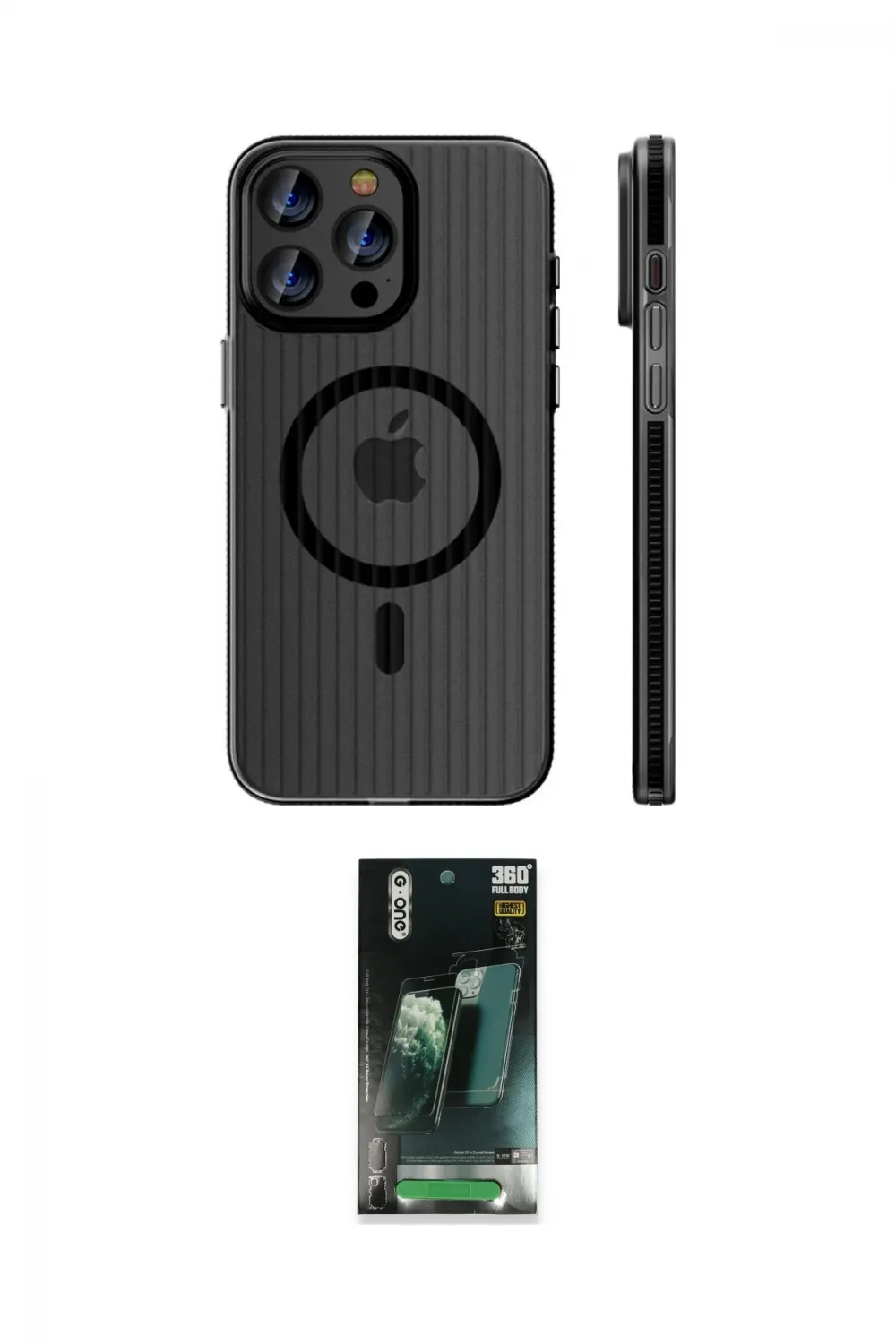 ieg™ iPhone 16 Pro Max Kılıf Pusula Minimal Koleksiyonu - Siyah 360 Mat Full Body Arka Koruyucu