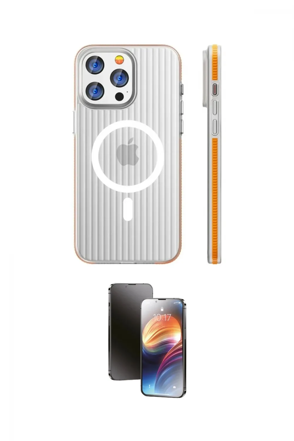 ieg™ iPhone 16 Pro Max Kılıf Pusula Minimal Koleksiyonu - Siyah 3D Antistatik Mat Seramik Nano Ekran Koruyucu