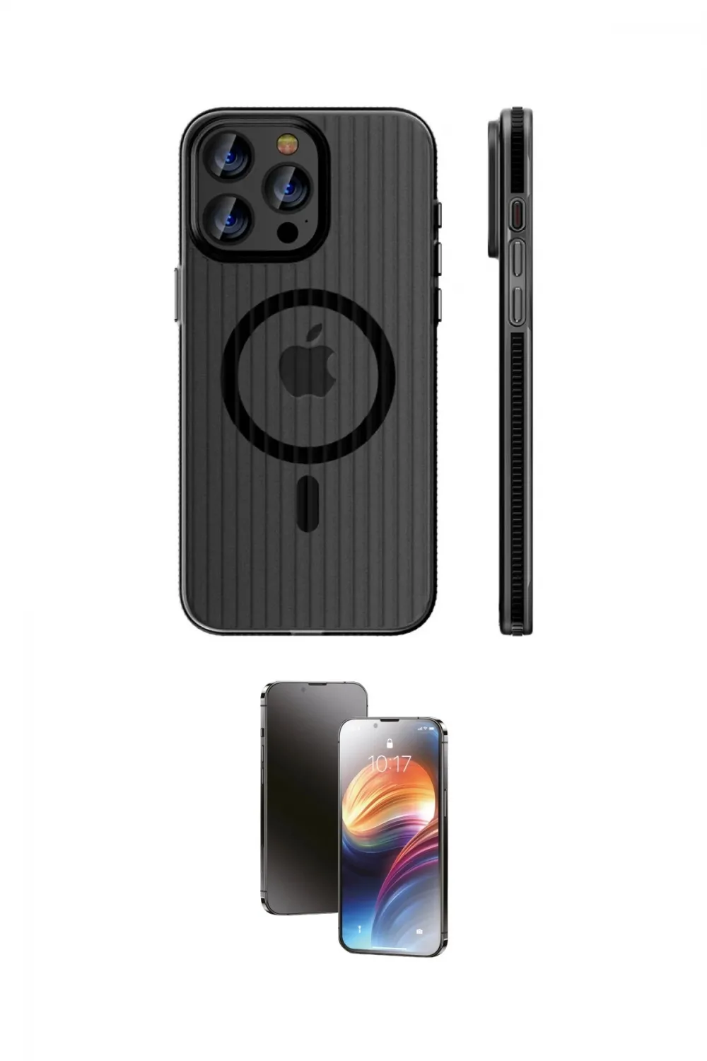 ieg™ iPhone 16 Pro Max Kılıf Pusula Minimal Koleksiyonu - Siyah 3D Antistatik Mat Seramik Nano Ekran Koruyucu