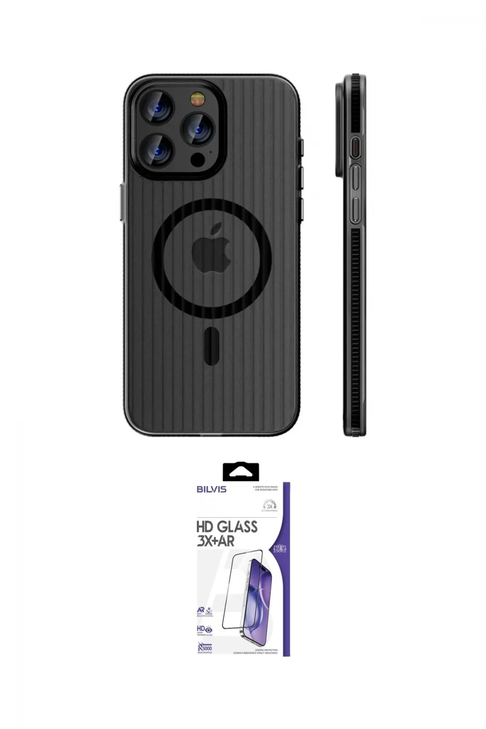 ieg™ iPhone 16 Pro Max Kılıf Pusula Minimal Koleksiyonu - Siyah Bilvis 3X AR HD Cam Ekran Koruyucu