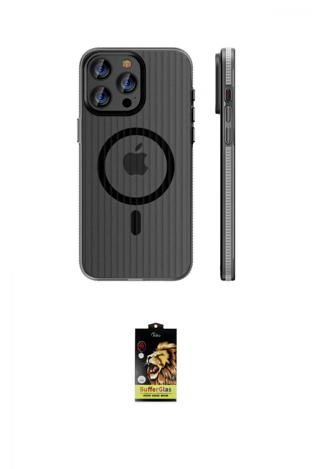 ieg™ iPhone 16 Pro Max Kılıf Pusula Minimal Koleksiyonu - Siyah Buffer Cam Ekran Koruyucu