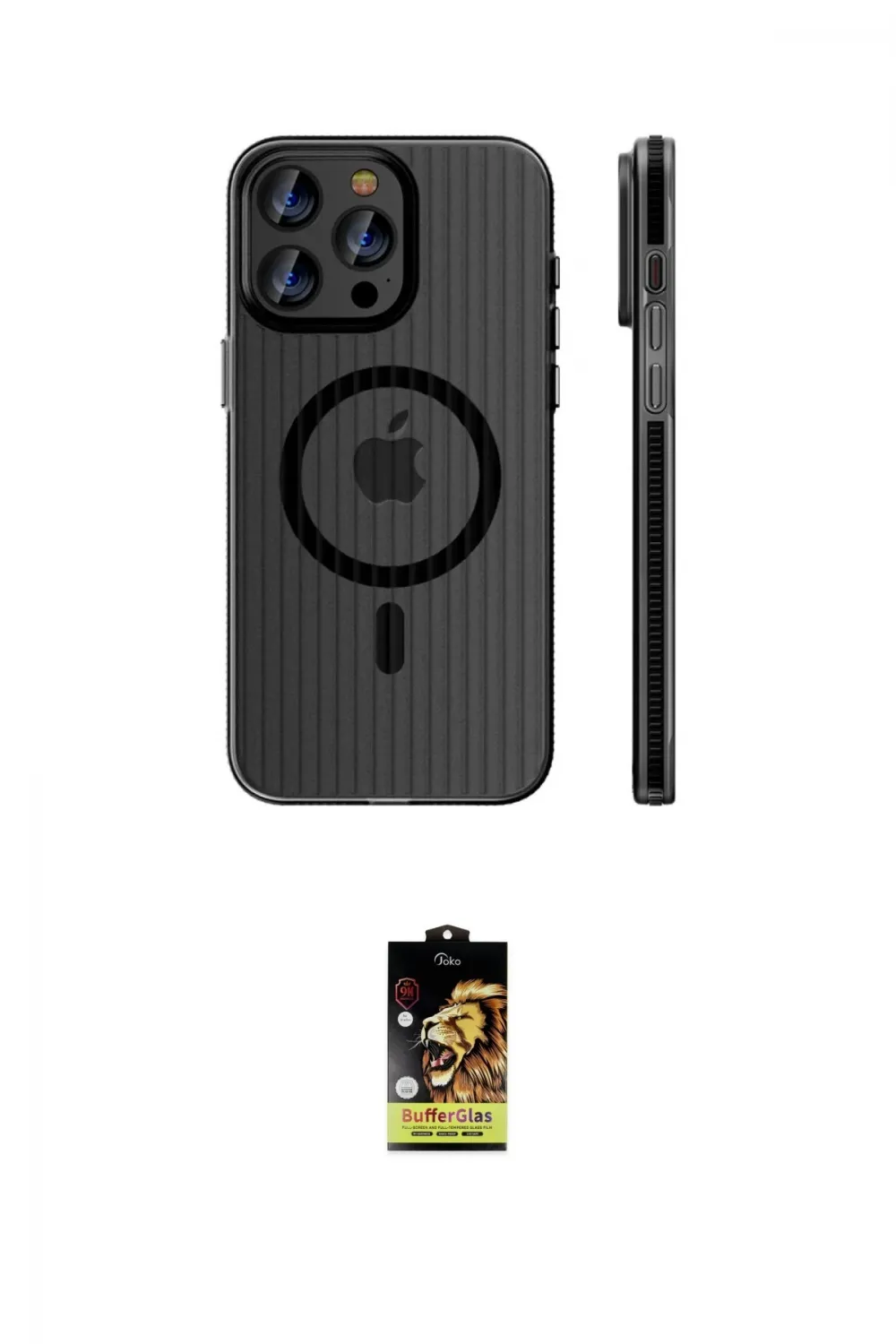 ieg™ iPhone 16 Pro Max Kılıf Pusula Minimal Koleksiyonu - Siyah Buffer Cam Ekran Koruyucu