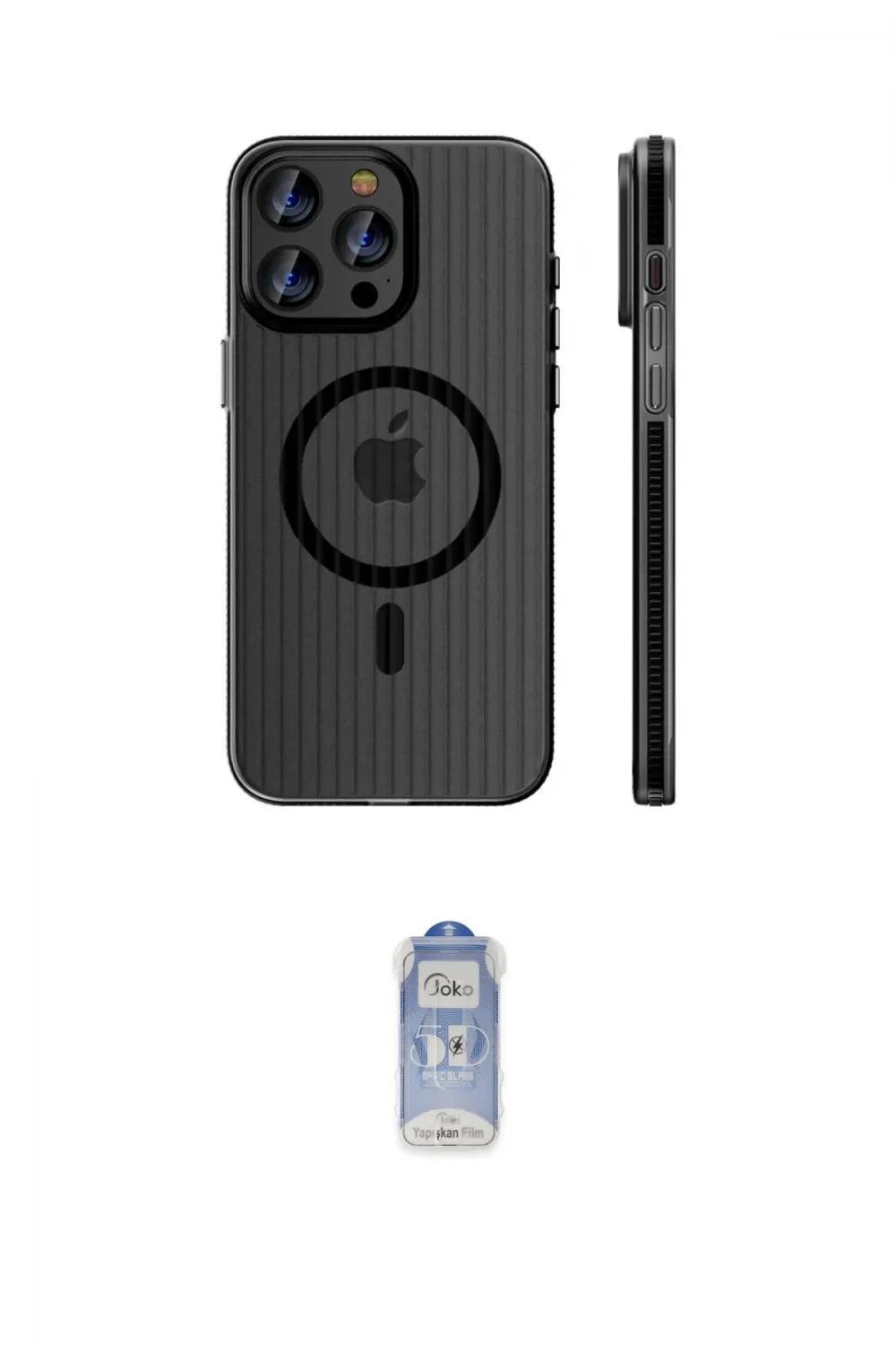 ieg™ iPhone 16 Pro Max Kılıf Pusula Minimal Koleksiyonu - Siyah Joko Magic 5D Cam