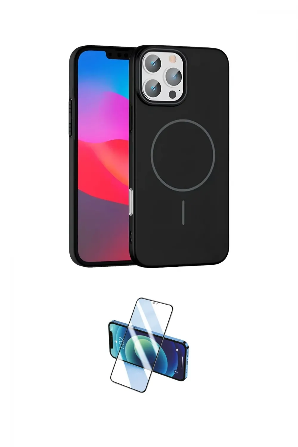 ieg™ iPhone 16 Pro Max Kılıf Siluet Doku Özel Seri - Siyah 3D Antistatik Cam Ekran Koruyucu