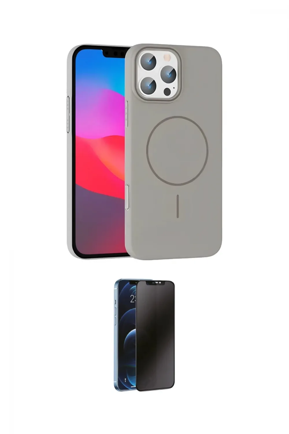 ieg™ iPhone 16 Pro Max Kılıf Siluet Doku Özel Seri - Siyah 3D Antistatik Hayalet Cam Ekran Koruyucu