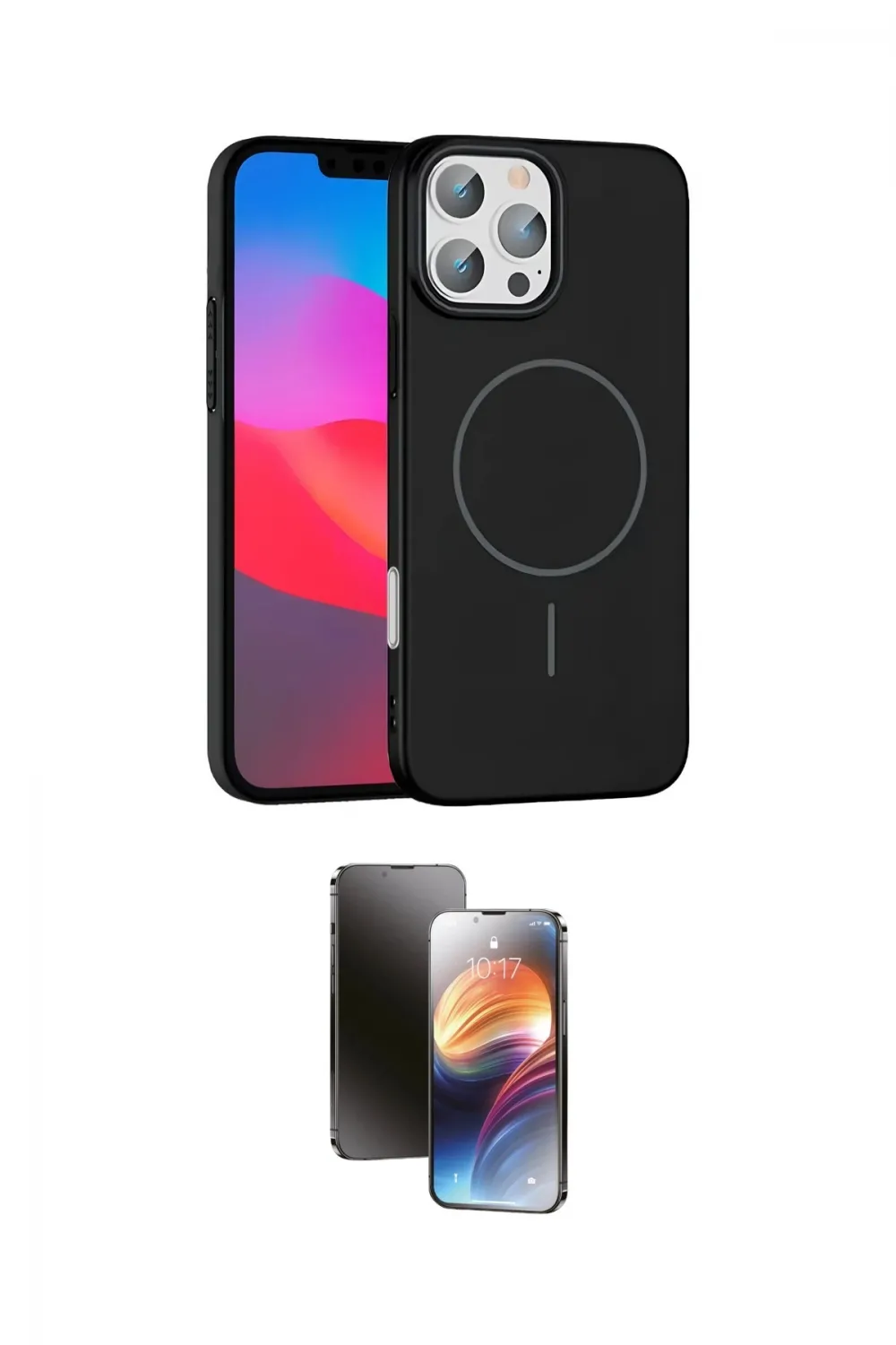 ieg™ iPhone 16 Pro Max Kılıf Siluet Doku Özel Seri - Siyah 3D Antistatik Mat Seramik Nano Ekran Koruyucu