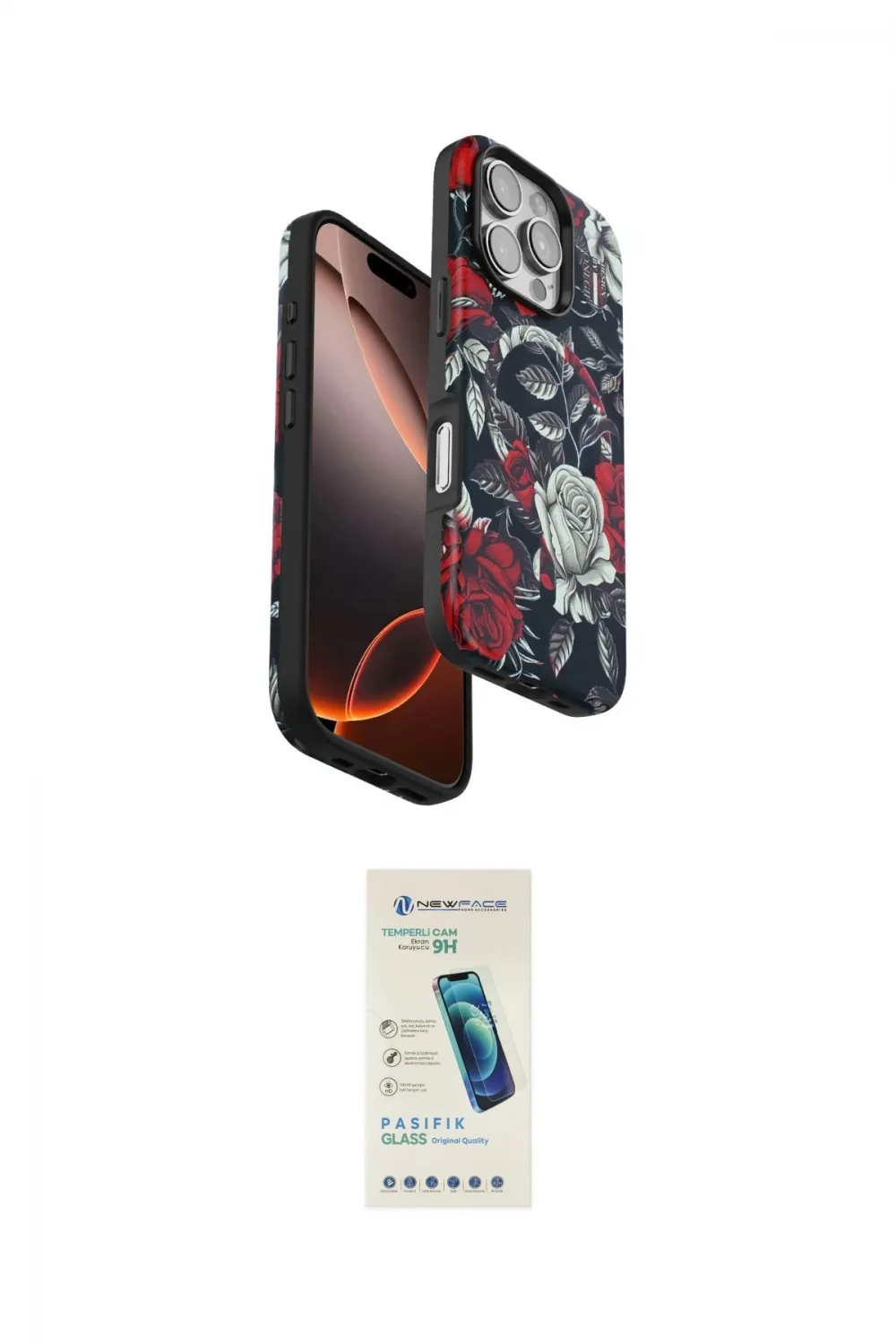 ieg™ iPhone 16 Pro Max Kılıf Siluet Doku - Şeffaf Pasifik Cam Ekran Koruyucu
