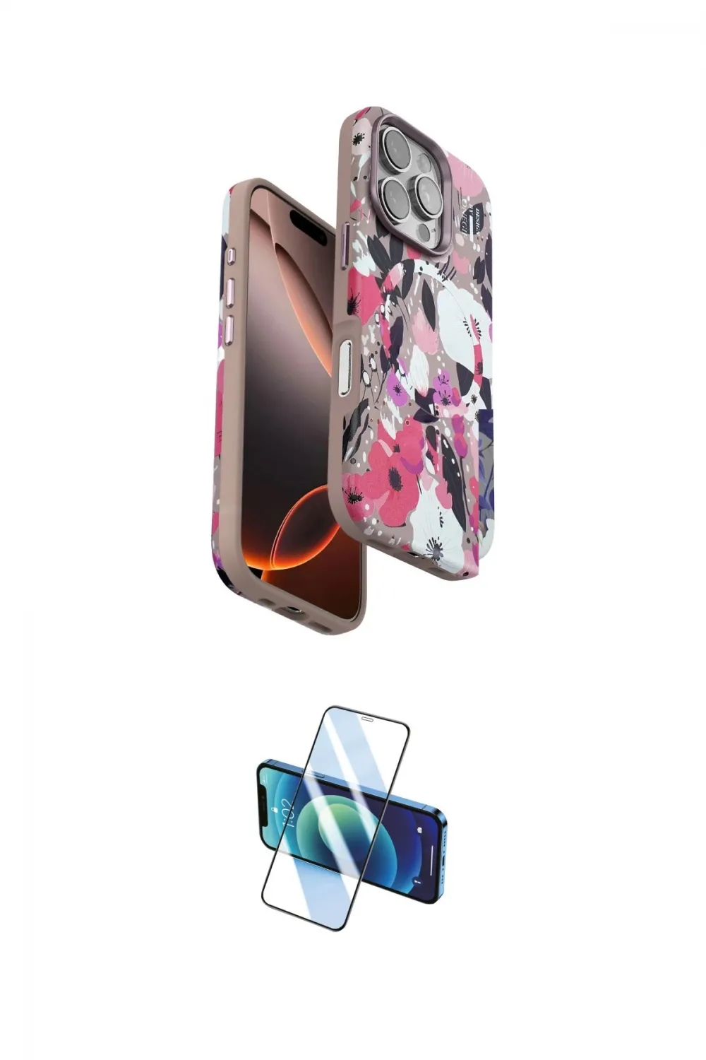 ieg™ iPhone 16 Pro Max Kılıf Siluet Doku - Siyah 3D Antistatik Cam Ekran Koruyucu