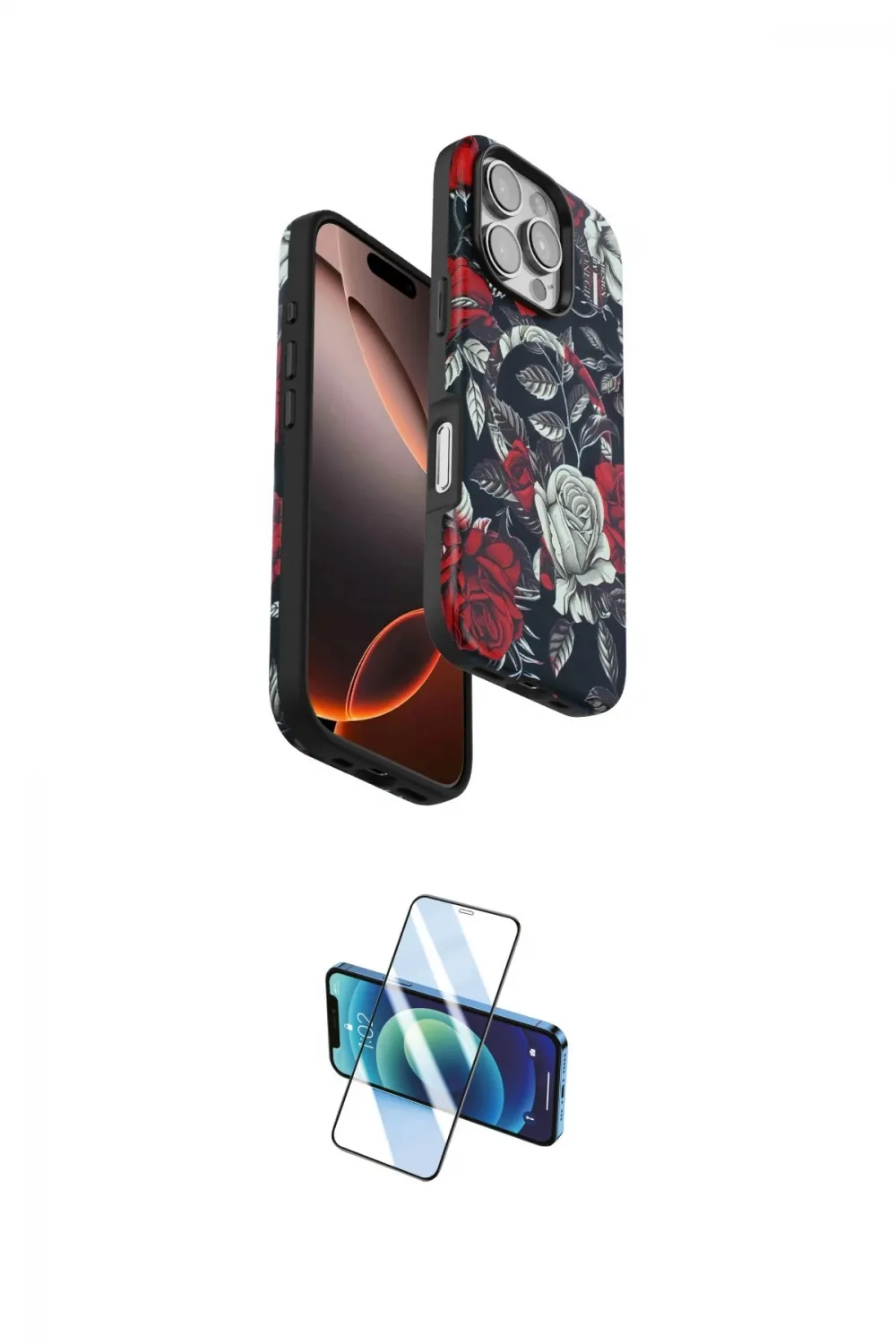 ieg™ iPhone 16 Pro Max Kılıf Siluet Doku - Siyah 3D Antistatik Cam Ekran Koruyucu