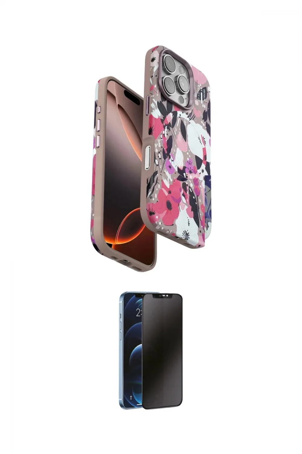 ieg™ iPhone 16 Pro Max Kılıf Siluet Doku - Siyah 3D Antistatik Hayalet Cam Ekran Koruyucu