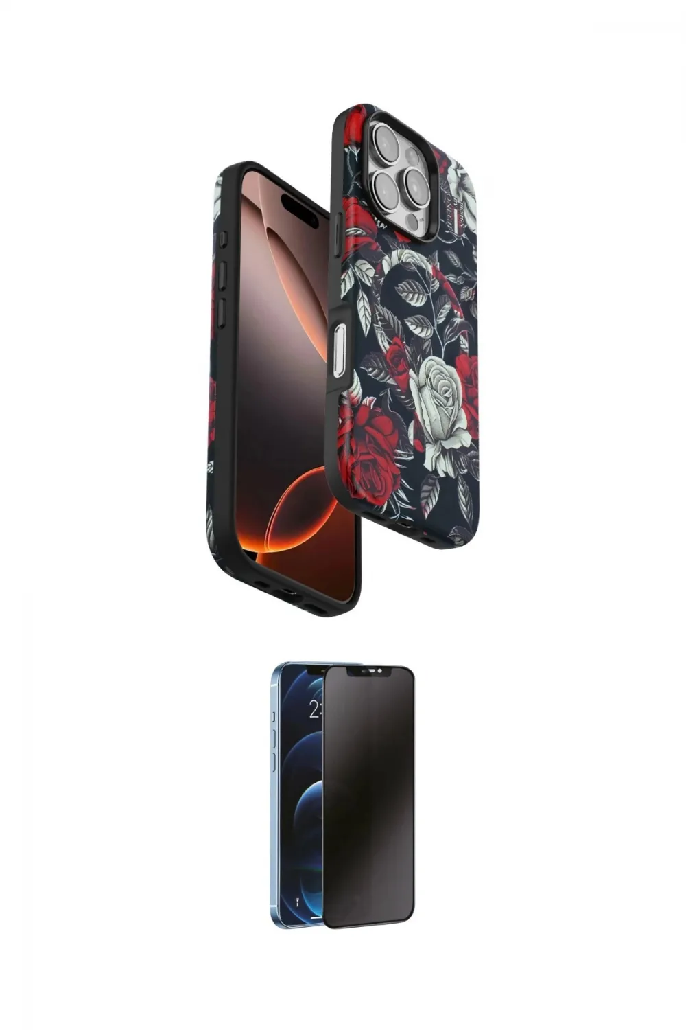 ieg™ iPhone 16 Pro Max Kılıf Siluet Doku - Siyah 3D Antistatik Hayalet Cam Ekran Koruyucu