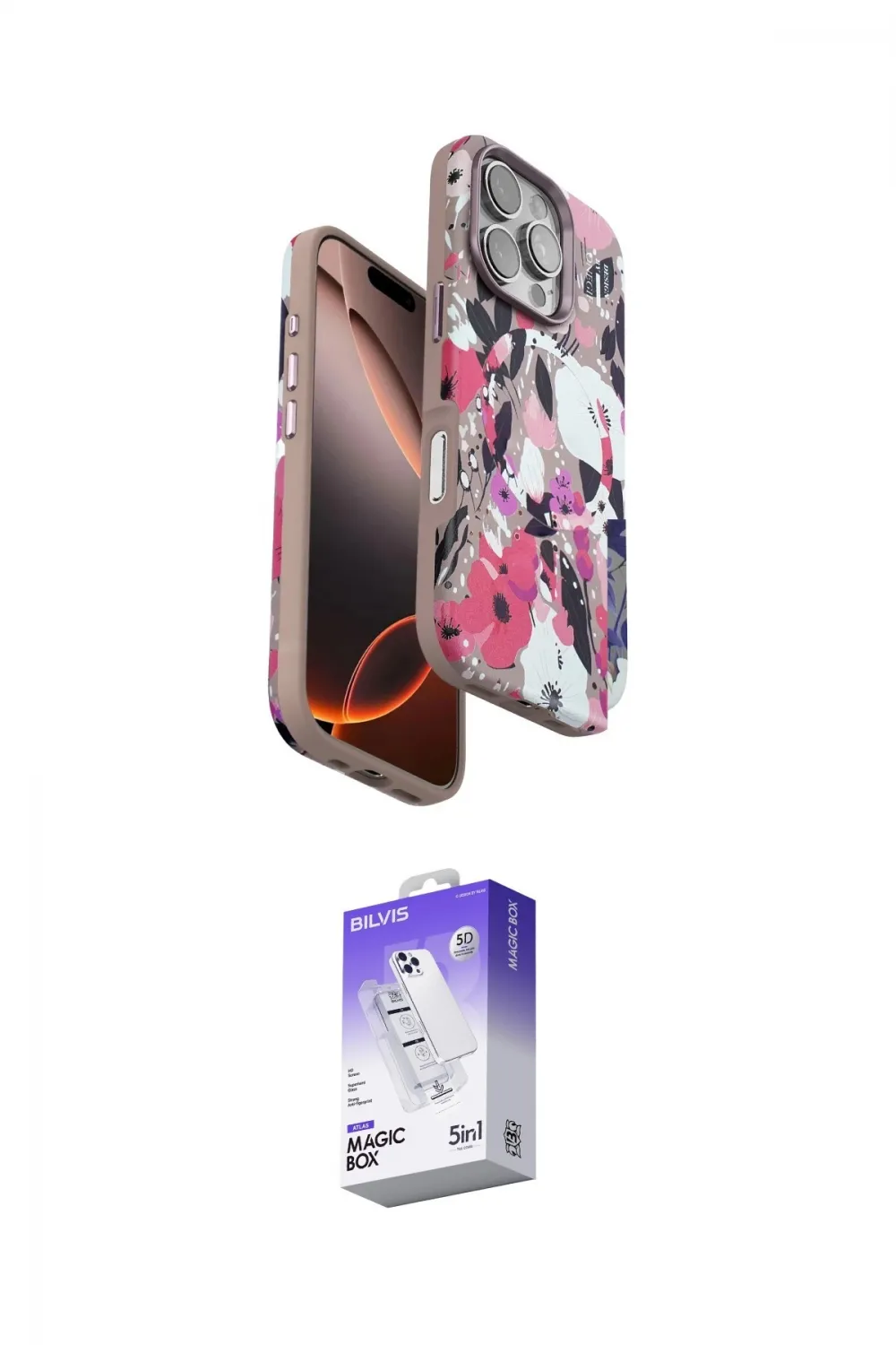 ieg™ iPhone 16 Pro Max Kılıf Siluet Doku - Siyah Bilvis 5in1 3D Magic Cam Ekran Koruyucu