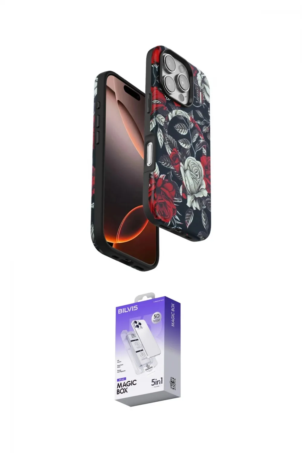 ieg™ iPhone 16 Pro Max Kılıf Siluet Doku - Siyah Bilvis 5in1 3D Magic Cam Ekran Koruyucu