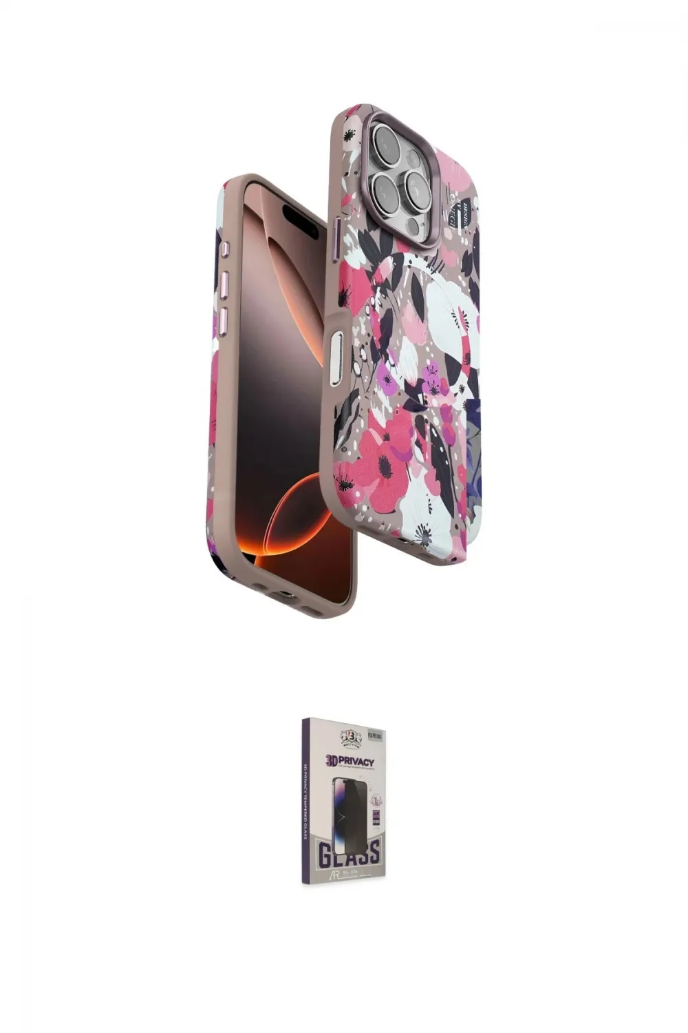 ieg™ iPhone 16 Pro Max Kılıf Siluet Doku - Siyah Bilvis Hayalet Cam Ekran Koruyucu
